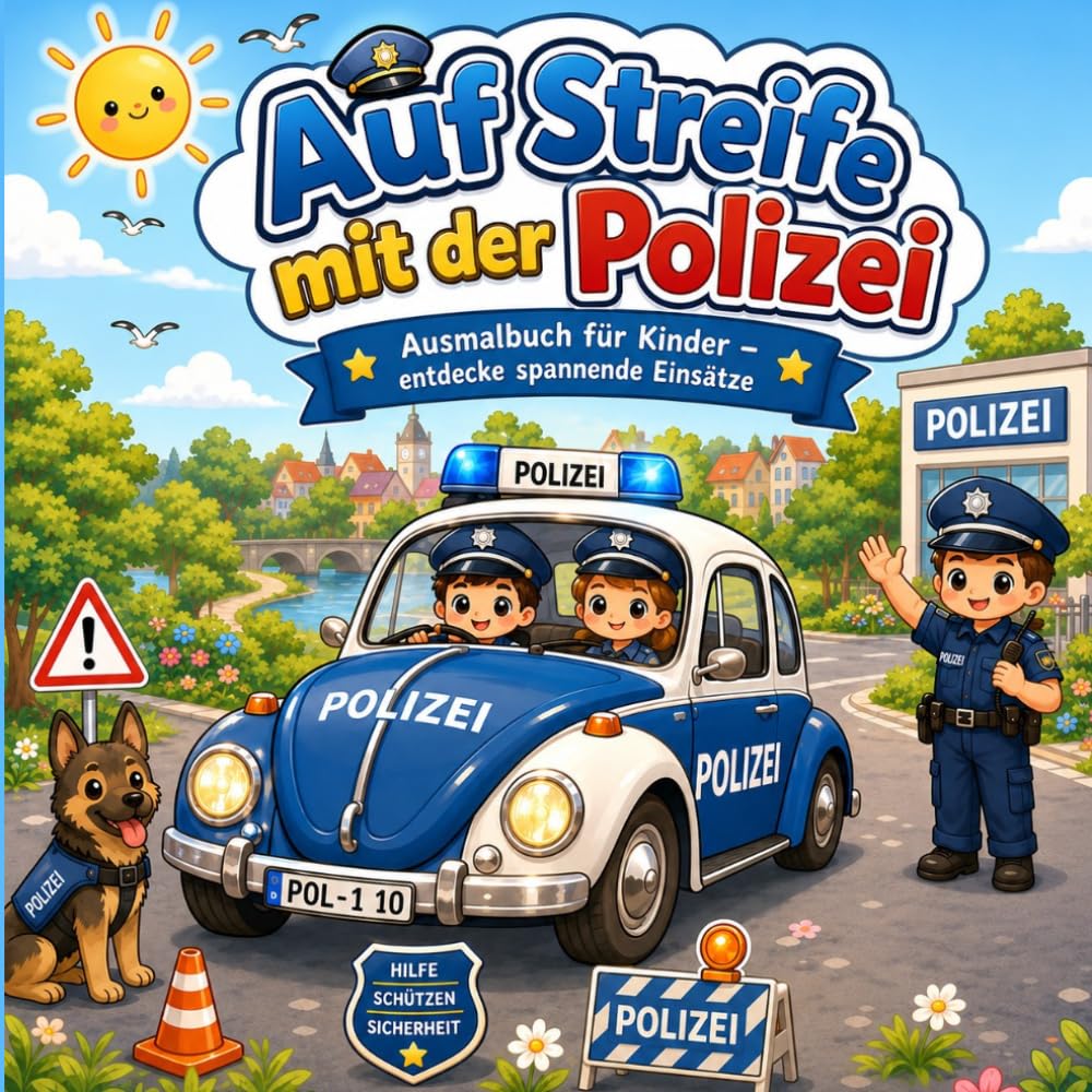 Auf Streife mit der Polizei: Ausmalbuch für Kinder ab 4 Jahren - entdecke spannende Einsätze