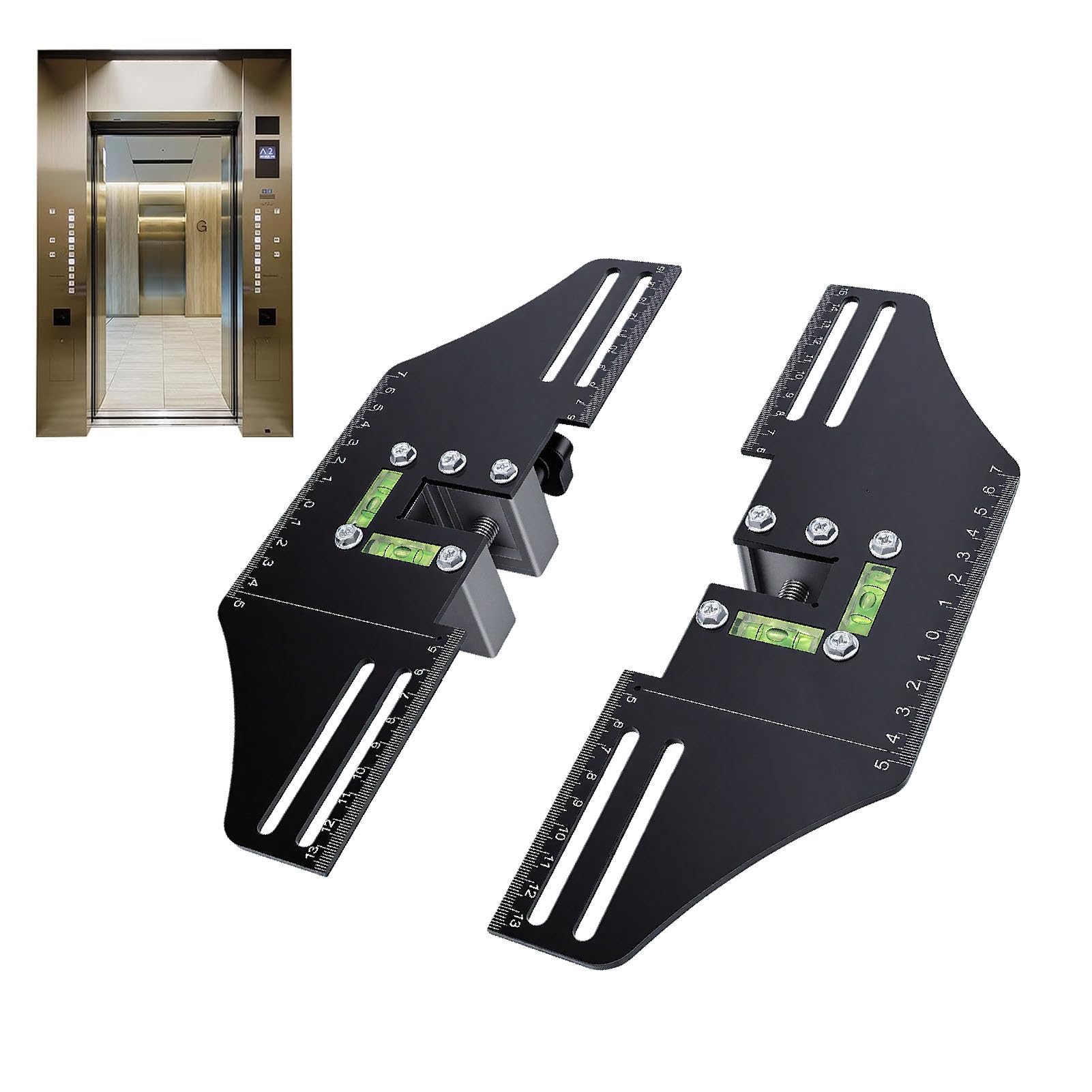 Cocoarm Wskaźnik Prowadnicy Windy Dwutorowa Linijka do Kalibracji Szyny Windy ze Stali Nierdzewnej z Frezowanymi CNC Szczękami Pęcherzyki Poziomu Moduł Magnetyczny do Konserwacji Instalacji