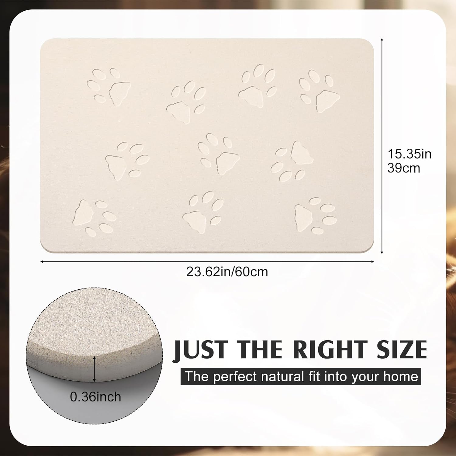 Valentine Dog Gift Stone Mat for Dog Bowl Diatomaceous Earth Absorbent Non Slip Cat Puppy Mat for Food and Water Quick Drying Easy to Clean Placemat for Bowl Dish(Beige,16 x 24 Inch) - Image 2