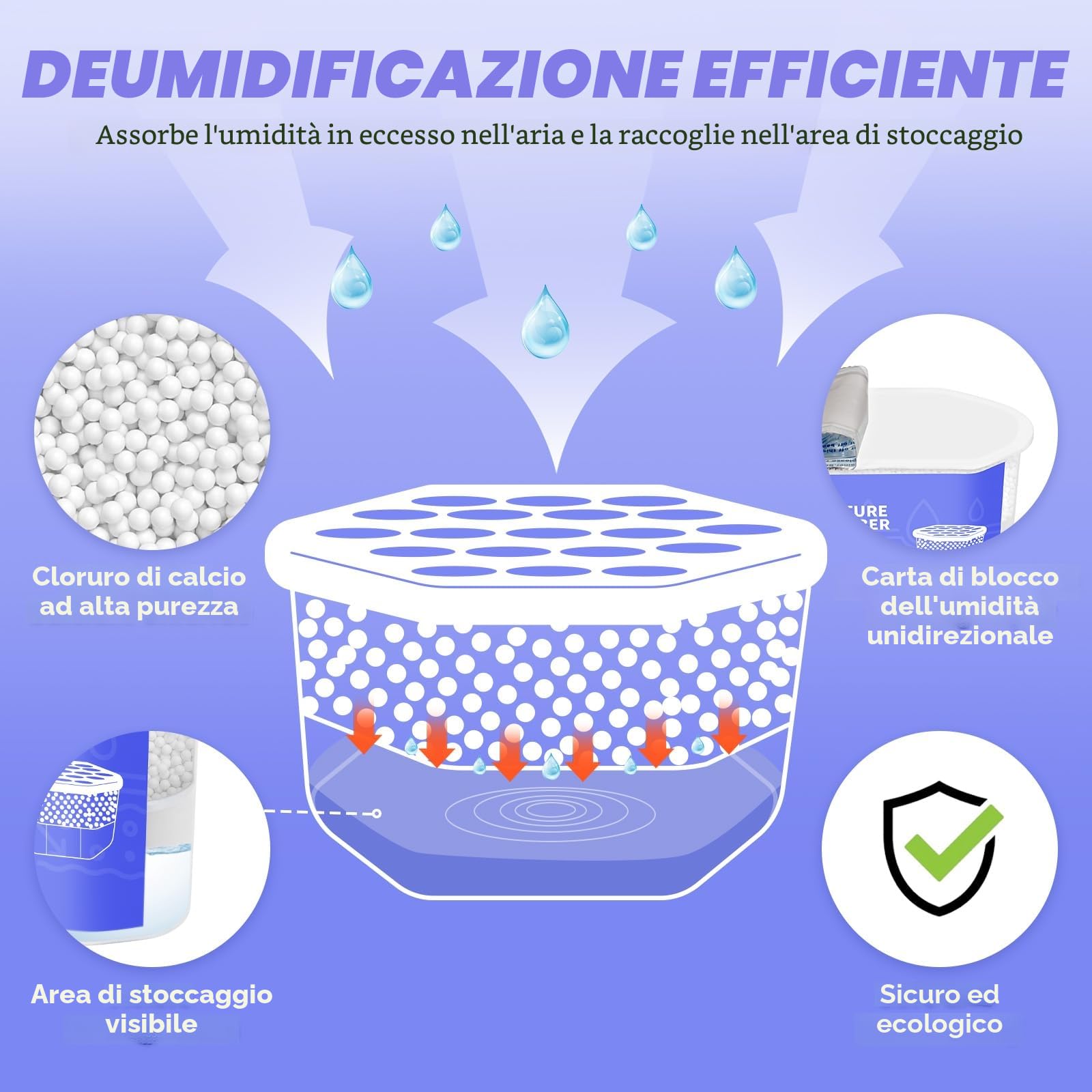 CLEVAST 6 Pezzi Deumidificatore casa muffa, Assorbitore di Umidità per Ambienti, Neutralizzatore di Odori, Deumidificatore per Cucina, Armadio, Bagno e Studio