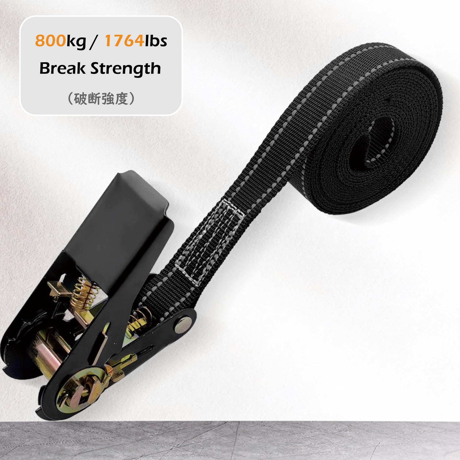 TRIWONDER 2 sztuki Odblaskowe pasy mocujące z zamkiem zapadkowym, wytrzymałość na zerwanie 800 kg, pasy zapadkowe o szerokości 25 mm, do motocykli, kajaków, ciężarówek, przyczep (01 czarne – 2 sztuki