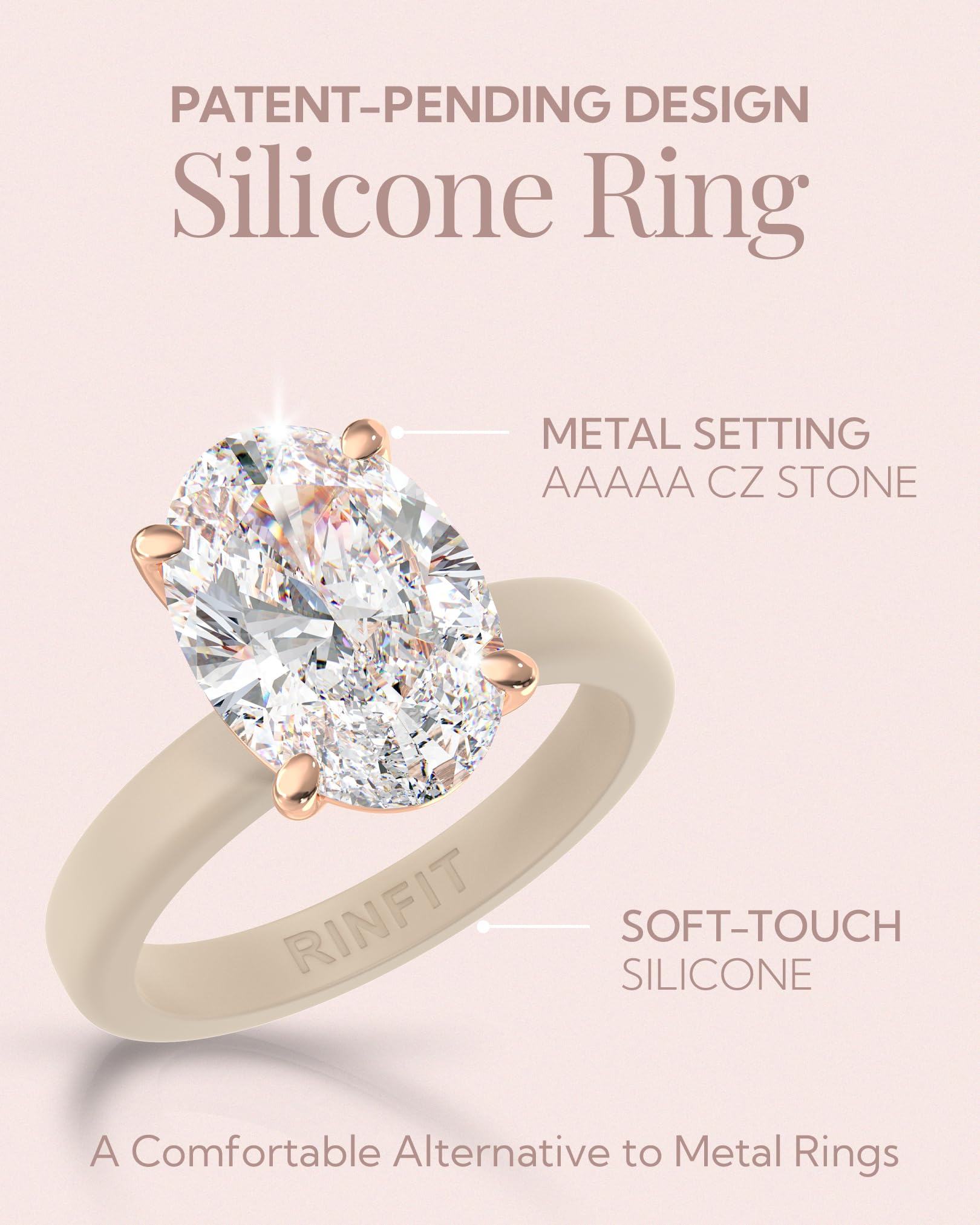 Rinfit Anello sottile in silicone con pietra – taglio ovale con zircone solitario anello di promessa per lei – fedi nuziali in gomma da donna – brevetto in attesa di brevetto
