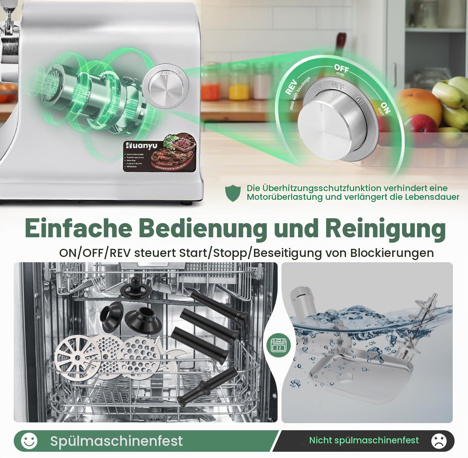 Huanyu Fleischwolf Elektrisch 2800W Max Hackfleisch Maschine Multifunktionale elektrischer fleischwolf mit wurstfüller küchenmaschine mit fleischwolf für Den Heimgebrauch und Die Gewerbliche Nutzung