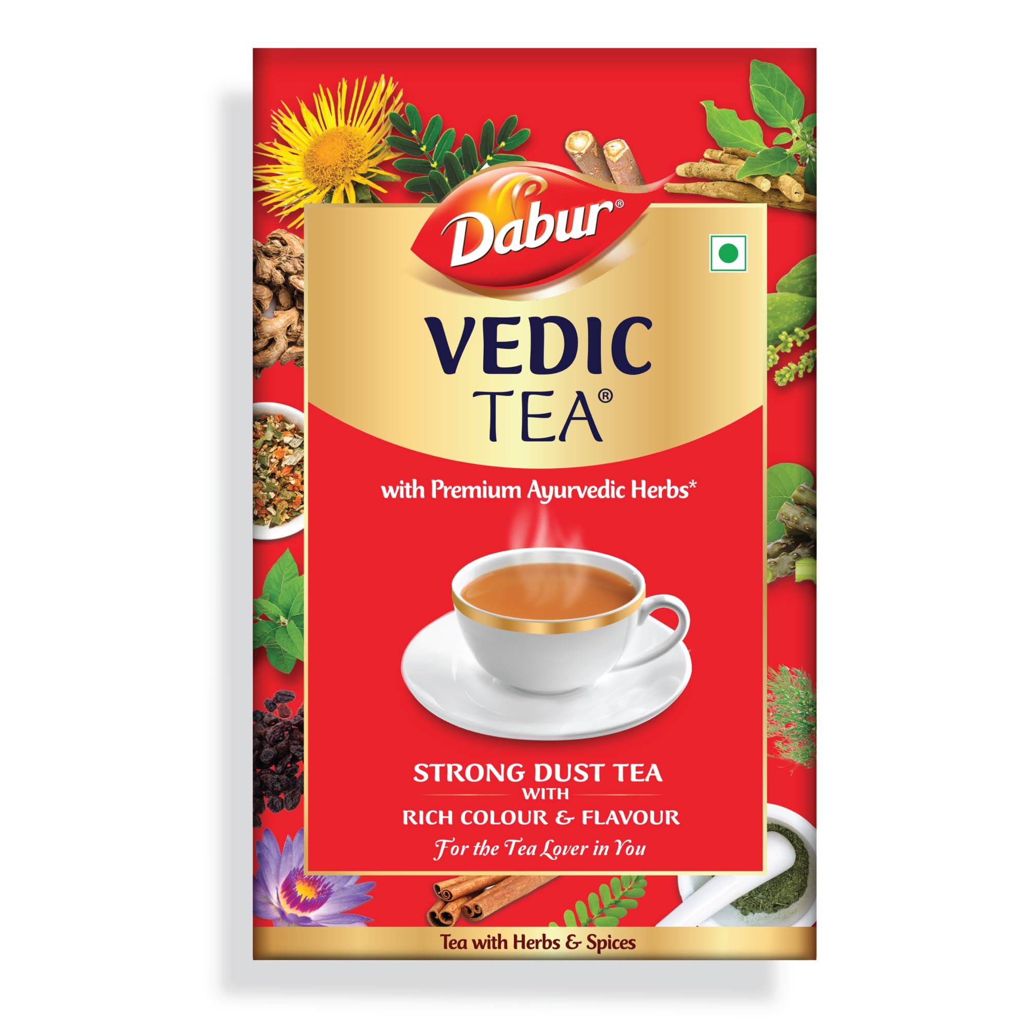 Dabur Vedic Tea - 250gm | Premium Dust Tea | Goodness of 7 Natural Ingredients | Ginger, Elaichi, Dalchini, Tulsi, Adhimadhuram, Ashwagandha, Haritaki | With Real Ayurvedic Herbs