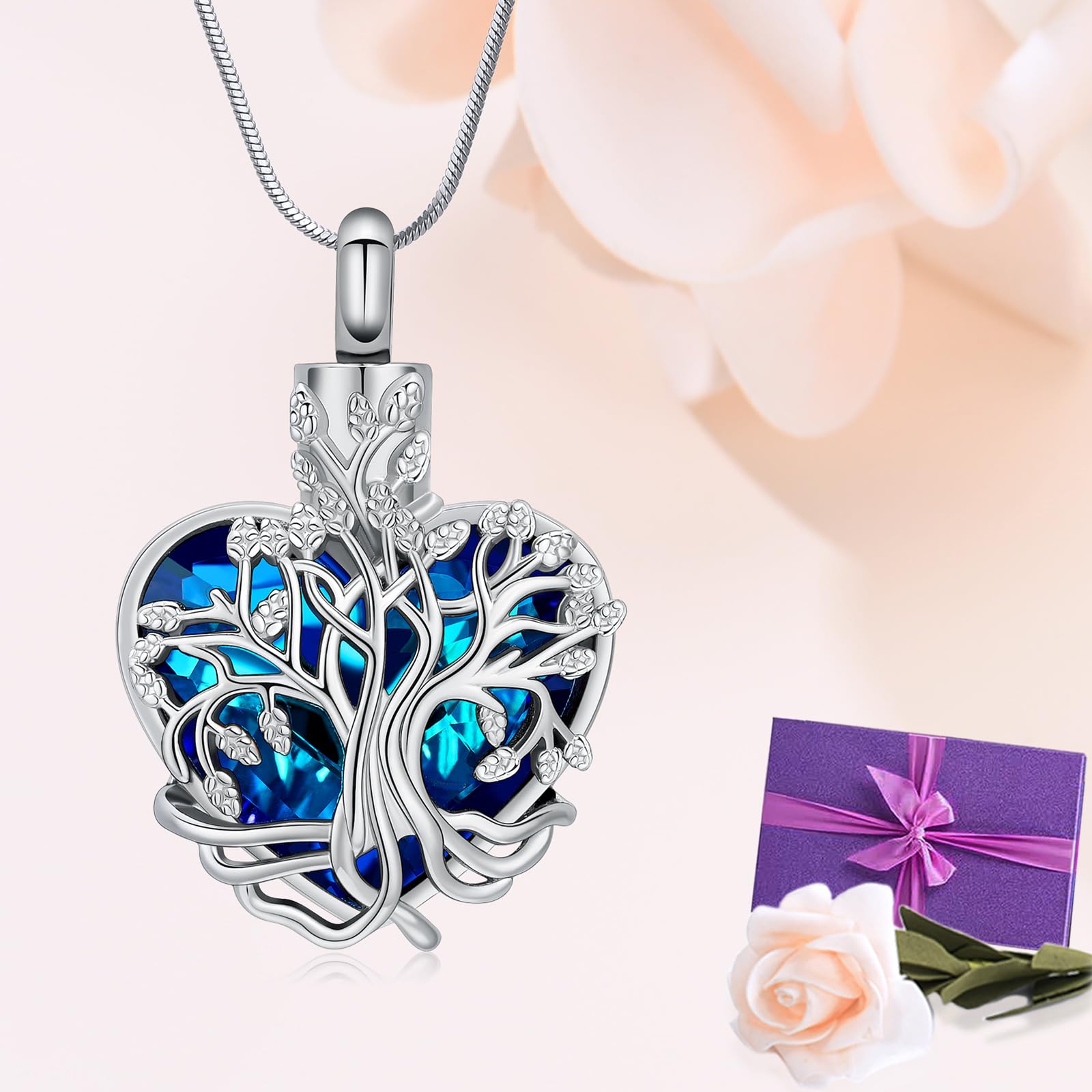 VCCWYQK Heart Tree of Life Urn Necklace for Ashes for Women Stainless Steel Cremation Jewelry Memorial Keepsake Gift for Ash of Loved One (F-1) - Image 3
