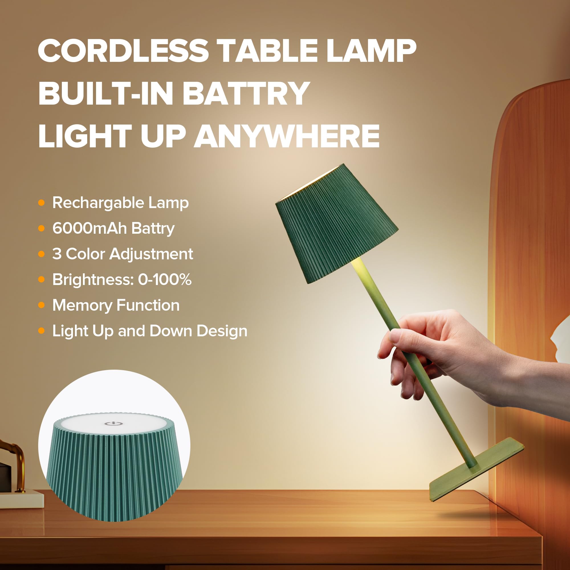LUTEC Confezione da 2 lampade da tavolo senza fili, 6000 mAh, ricaricabile a batteria, due altezze regolabili, impermeabile, controllo touch e regolazione continua in 3 colori, per ristorante, camera