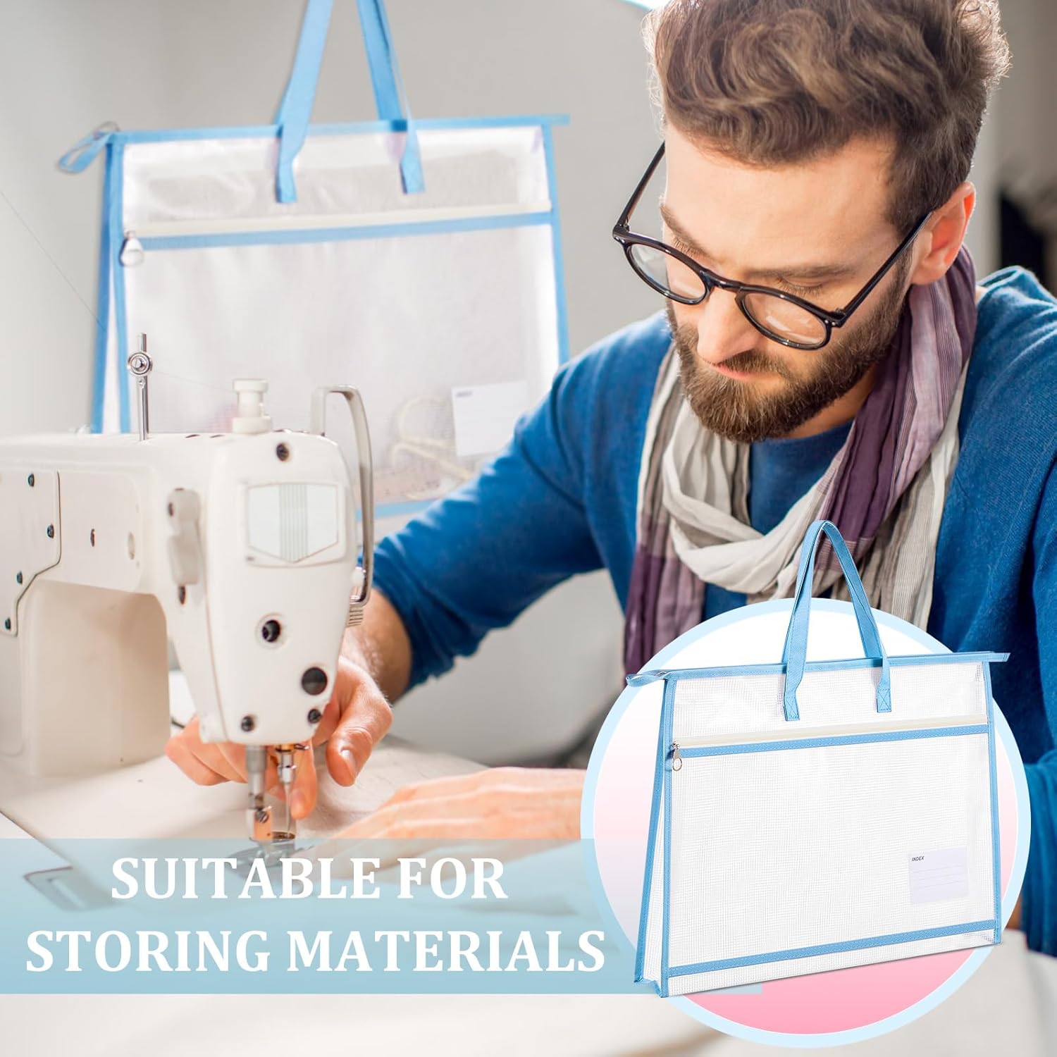 3 Pcs 17.7×13 Inch Project Bag for Quilting Sewing Craft Storage for Quilter A3 Clear Mesh Art Bag Artwork Storage Organize for Artwork Charts Teaching Material Multipurpose(Classic Colors)
