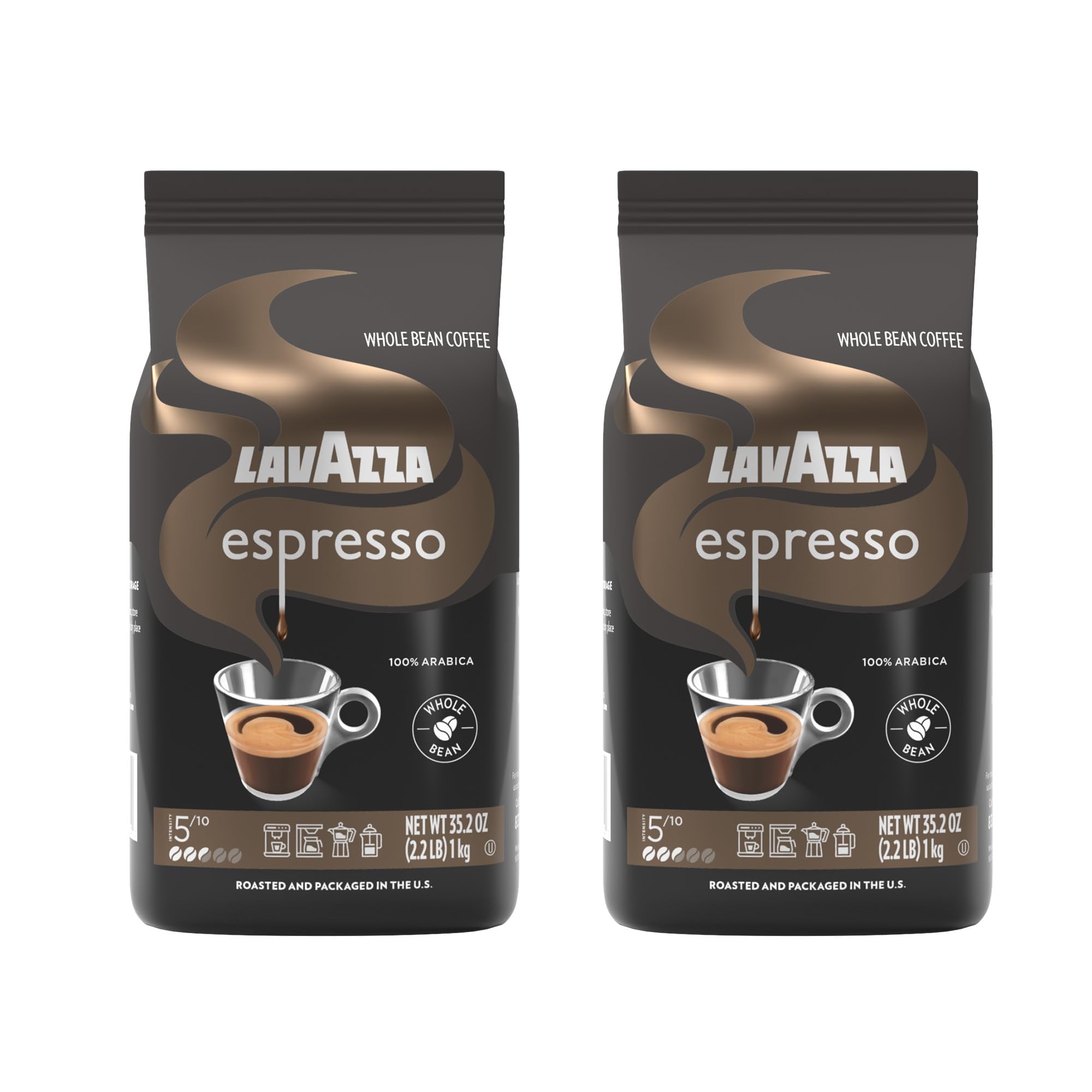 Lavazza Espresso Whole Bean Coffee, Medium Roast, 100% Arabica, 2.2 lb Bag (Pack of 2)