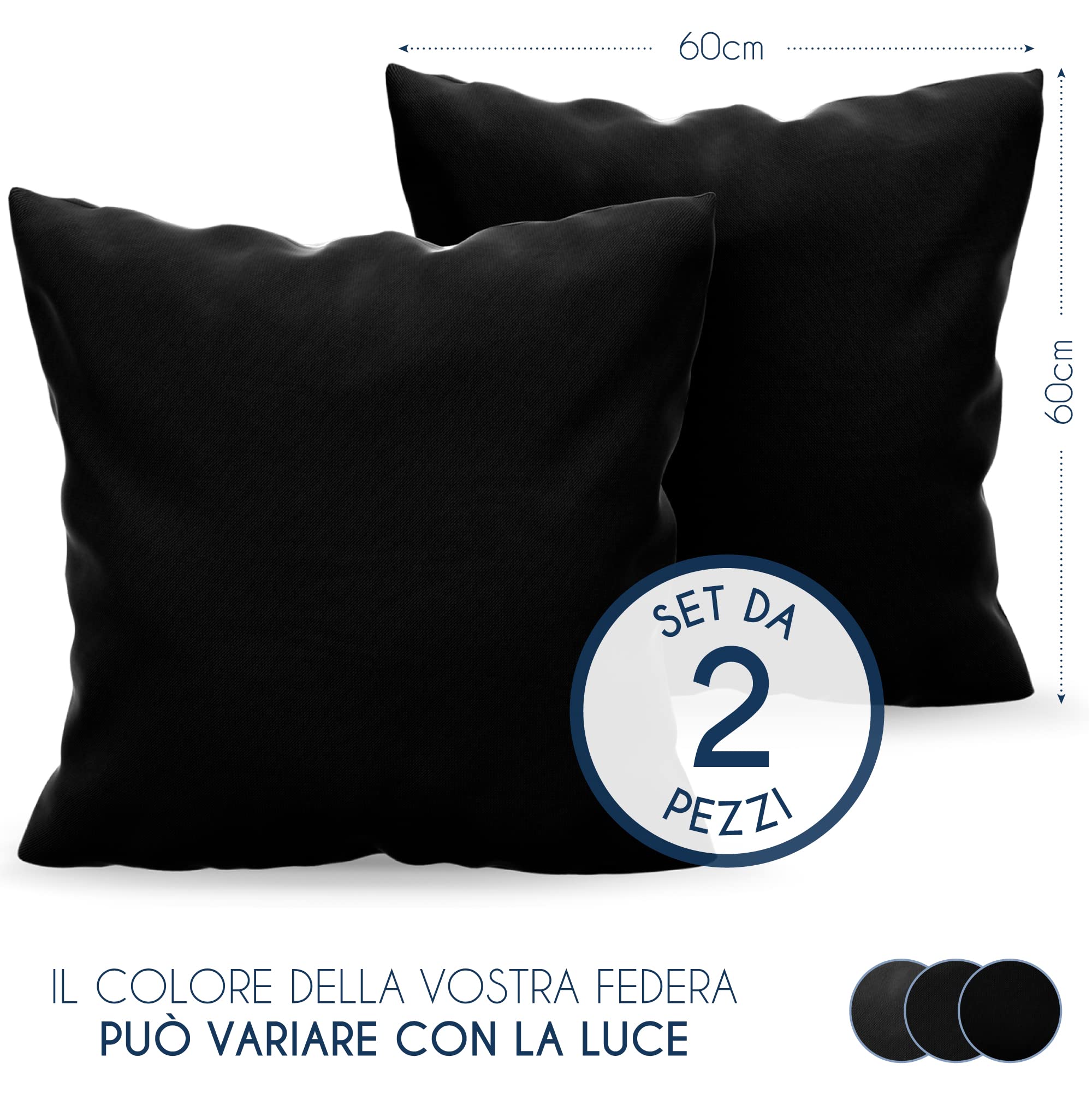 Federe Cuscini 60x60 (Set 2) Dreamzie in Microfibra OEKO-TEX Certificazione - Copricuscini Dolce Nero