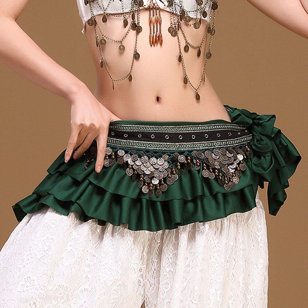 Sciarpa All'anca di Danza del Ventre in Raso retrò Gonna di Danza del Ventre Bling Cintura Avvolgente di Danza del Ventre con Moneta di Rame Pendente per
