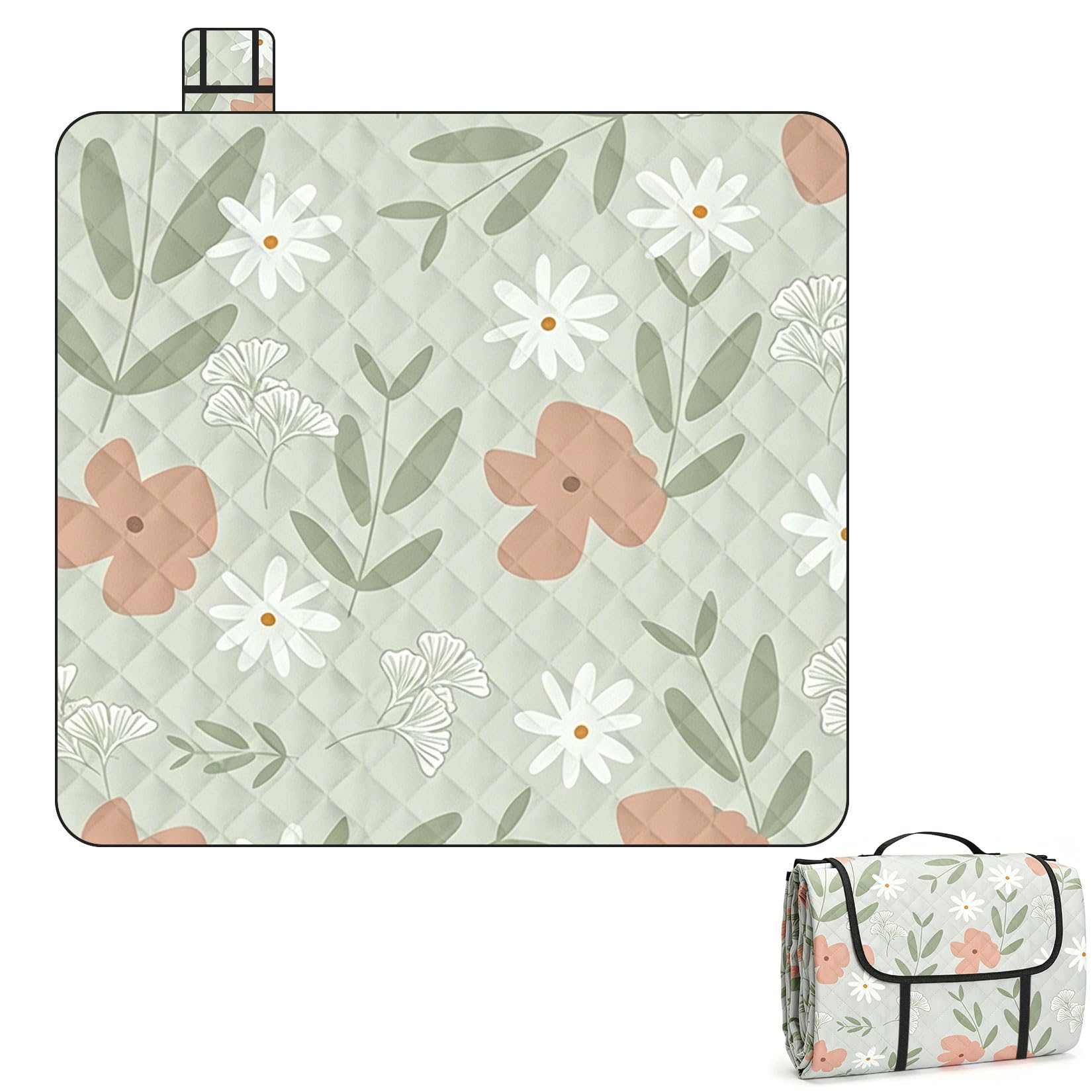 Picknickdecke 200x200 cm, Wasserdicht & Waschbar aus robustem Oxford Gewebe, Hautfreundliche Stranddecke isoliert, Faltbare Outdoor Matte für Familie, Camping & Park (Flower)