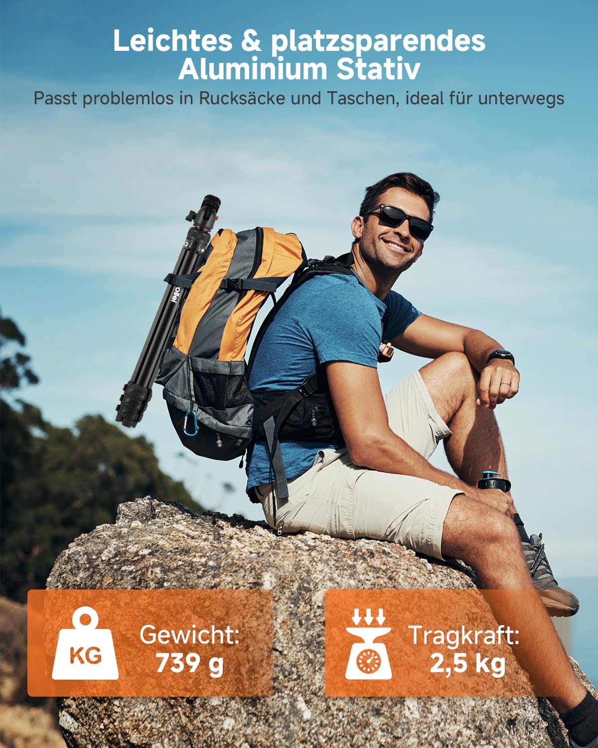 Rollei Compact Creator Stativ Kamera, 152cm Reisestativ aus Aluminium Leicht & Platzsparend Fotostativ mit Integrierte Handy-Halterung & Fernauslöser für DSLR & Handy, Kamera-Stativ-Reisestativ-Tripod