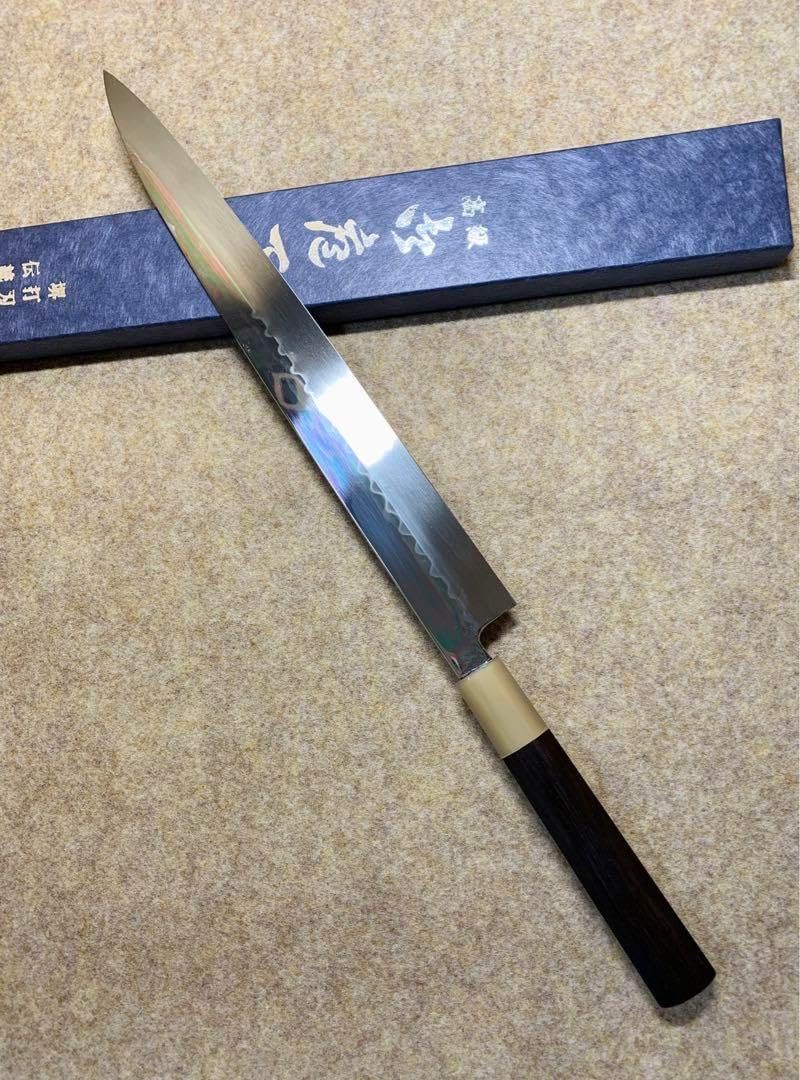 JIKKO 實光 先丸刺身包丁 ダマスカス 青一 300mm 尺 黒檀八角柄 堺