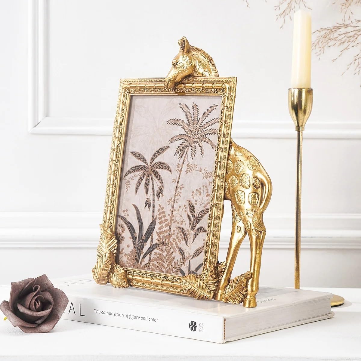 Golden Resin Giraffe Shaped Picture Frame, Rectangular Animal Themed Desktop Ornament For Kids Room Decor(XJSchangjingluXK-8c)