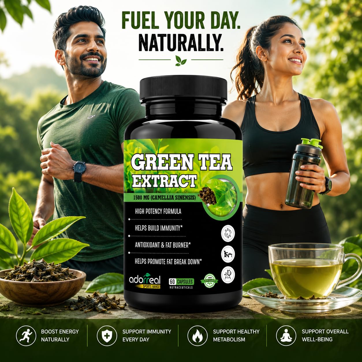 Adorreal Green Tea Extract 60 capsules for Weight Loss (Fat Burner) & Antioxidant Metabolism Booster Supplement Capsule Support Healthy Weight Management & Support Regulation of Hunger 2