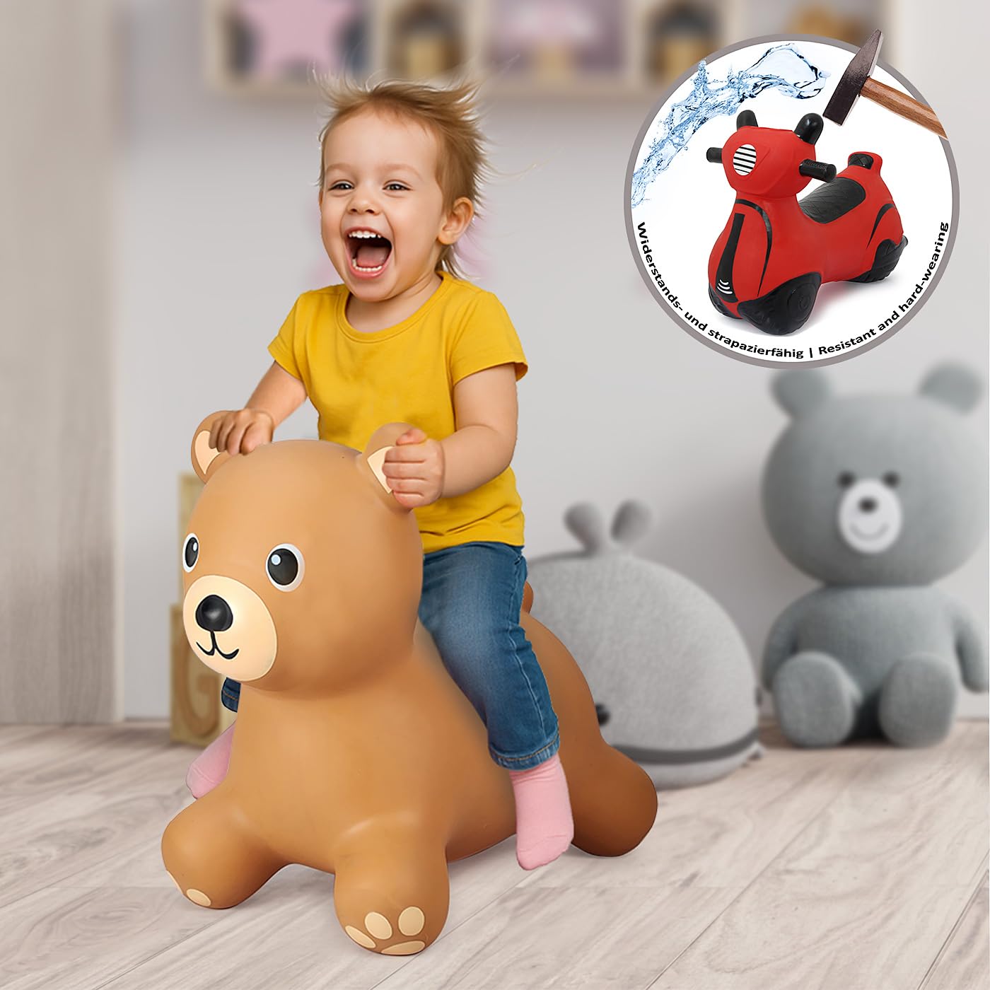 JAMARA HoppyDoo 466001 Ours Sauteur pour Enfants, Jouet Sauteur pour bébé, intérieur/extérieur, Cadeau pour Enfants, Jouet de Jardin, Rebond, Facile d'entretien, sans BPA, avec Pompe