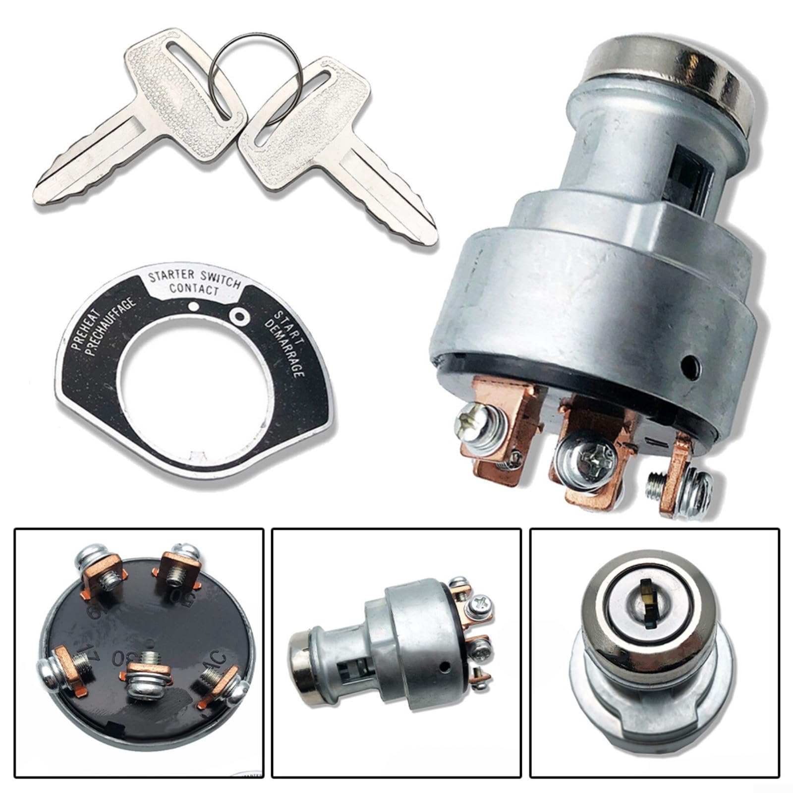 KiraKira Interruptor Kubota para cortacésped diésel y de gas, número de pieza 66706-55120 1E013-63590, incluye 2 y junta, fácil instalación, plateado