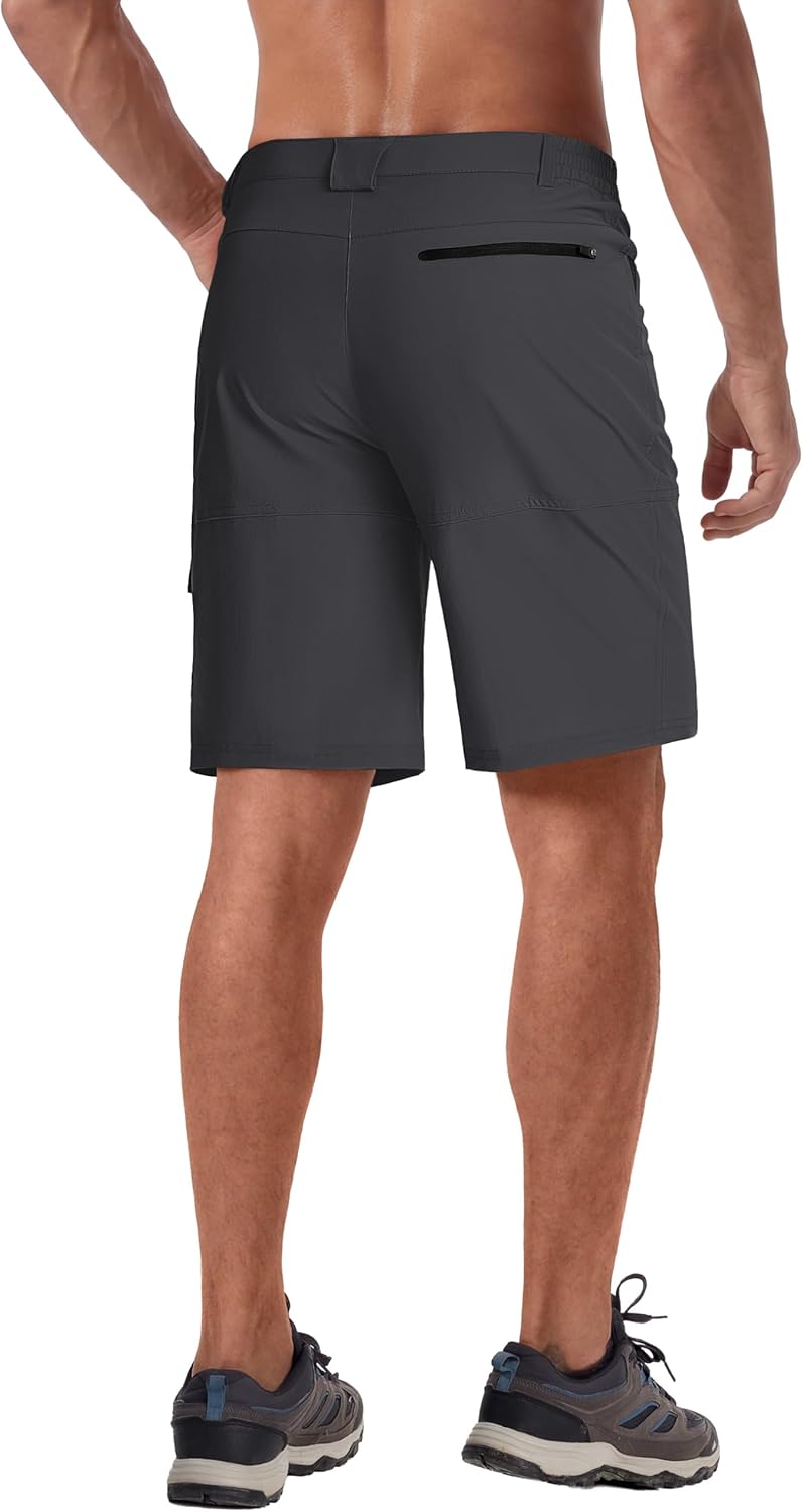 CRYSULLY Men's Hiking Cargo Shorts Outdoor Summer Lightweight Quick Dry Work Casual Shorts with 5 Zipper Pockets
