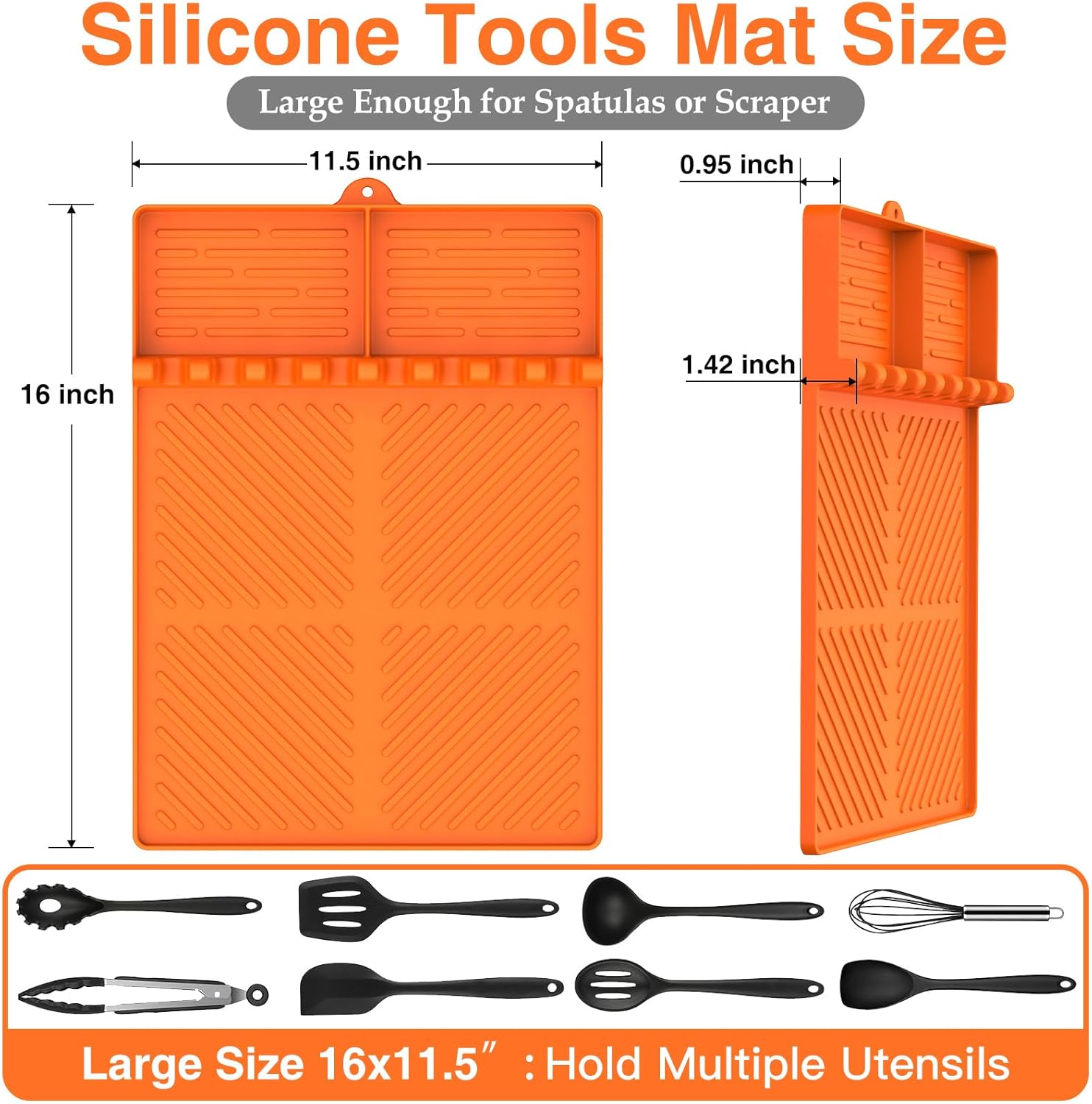 Silicone Griddle Tools Mat for Blackstone, Griddle Accessories Side Shelf Mat Grill Pad for Outdoor Grill Kitchen Counter Spatula Silicone Mat with Drip Pad (Orange)