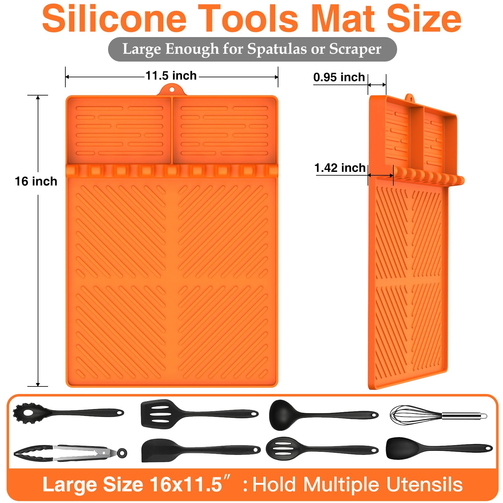 Silicone Griddle Tools Mat for Blackstone, Griddle Accessories Side Shelf Mat Grill Pad for Outdoor Grill Kitchen Counter Spatula Silicone Mat with Drip Pad Counter (Orange) - 4