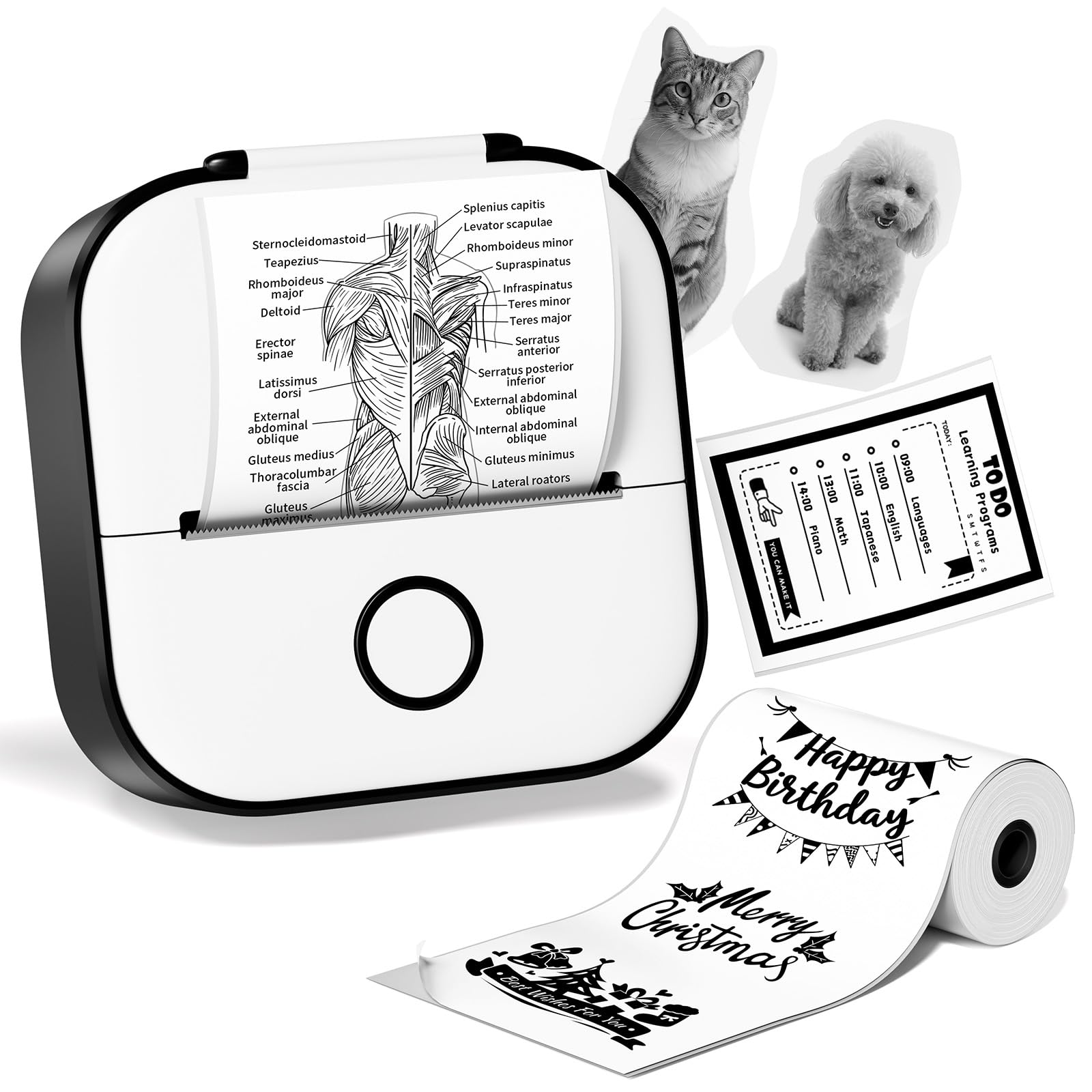 Ponek Mini Sticker Printer - T02 Mini Printer Sticker Maker, Print Pod with 1 Roll Paper, Thermal Portable Sticky Note Pocket Machine for Journal, Photos, Notes, Diagrams
