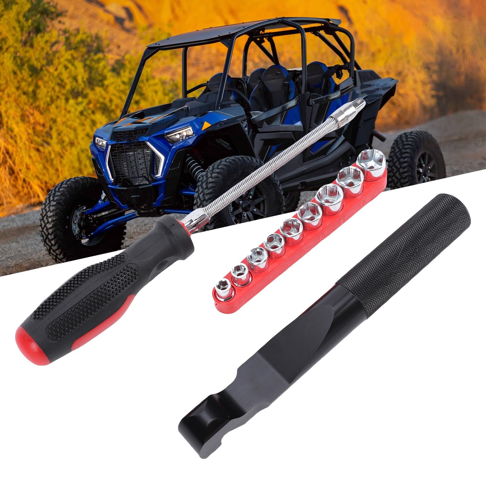 Fyearfly Kupplungsdeckel-Entfernungsschlüssel-Set mit 5–13 mm Stecknüssen, Aluminiumlegierung und Stahlkonstruktion, für Polaris RZR 1000 XP/XP4/900S Riemenwechsel und allgemeine Automobilwartung