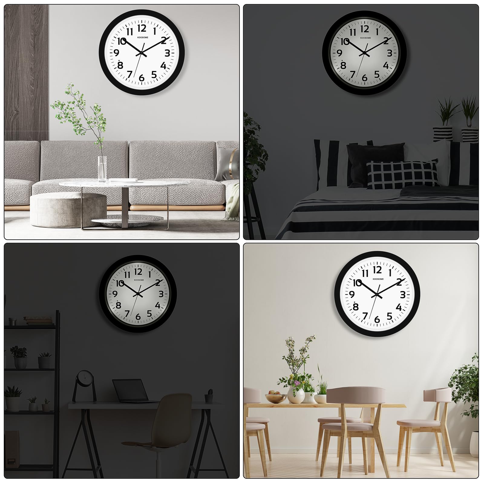 Nachtlicht Wanduhr 33cm lautlos, automatische Dimmung & beleuchtet