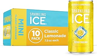Sparkling Ice Classic Lemonade Sparkling Water, with Antioxidants and Vitamins, Zero Sugar, 7.5 fl oz Mini Cans (Pack Of 10)