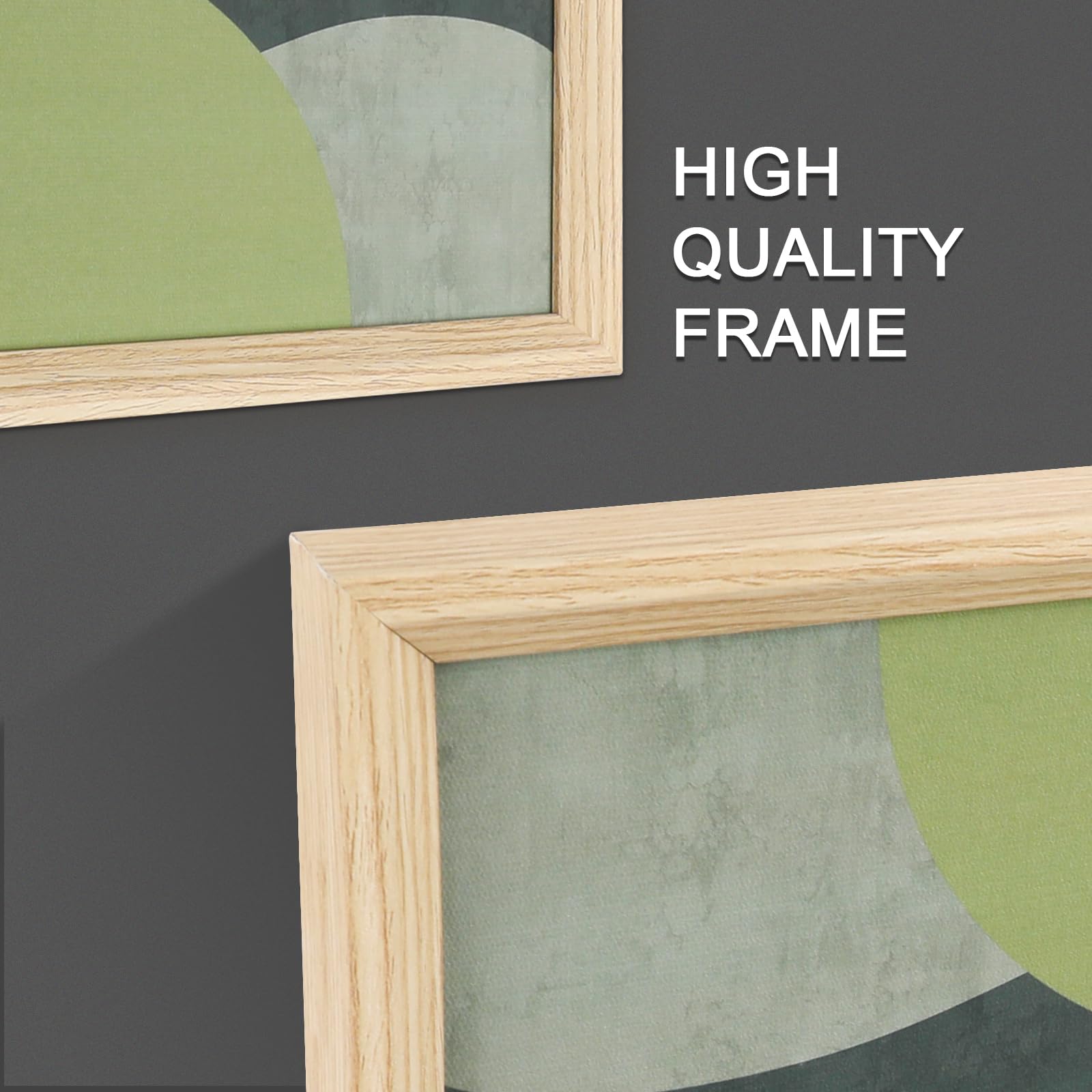 3 Pcs Wooden Framed Canvas Wall Art Set Bohemian Sage Green Canvas Prints Poster Geometric Line Beige Green Pictures for Living Room Bedroom Dinning Room Hallway Stairs Wall Decor 30x40cm x3pcs — view 505