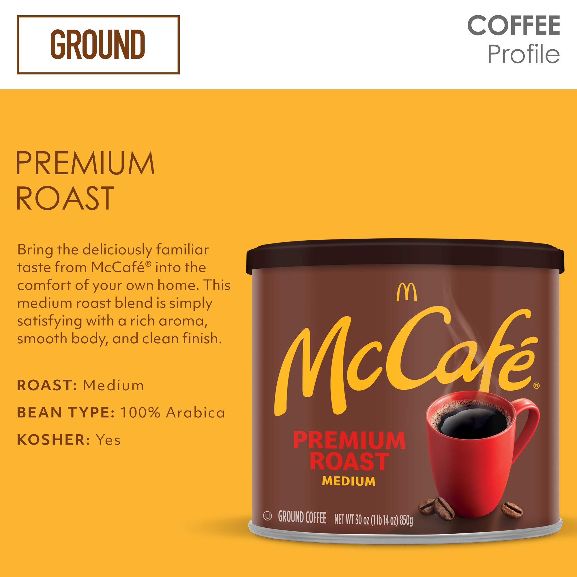 McCafe Premium Roast, Medium Roast Ground Coffee, 30 oz Canister - Image 3