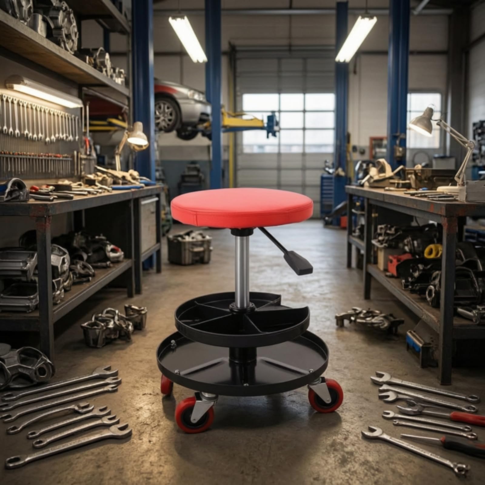 predolo Sgabello con Ruote Imbottito Sgabello con Rotelle Ergonomico Seduta per Artigiani, Hobbisti, Officina