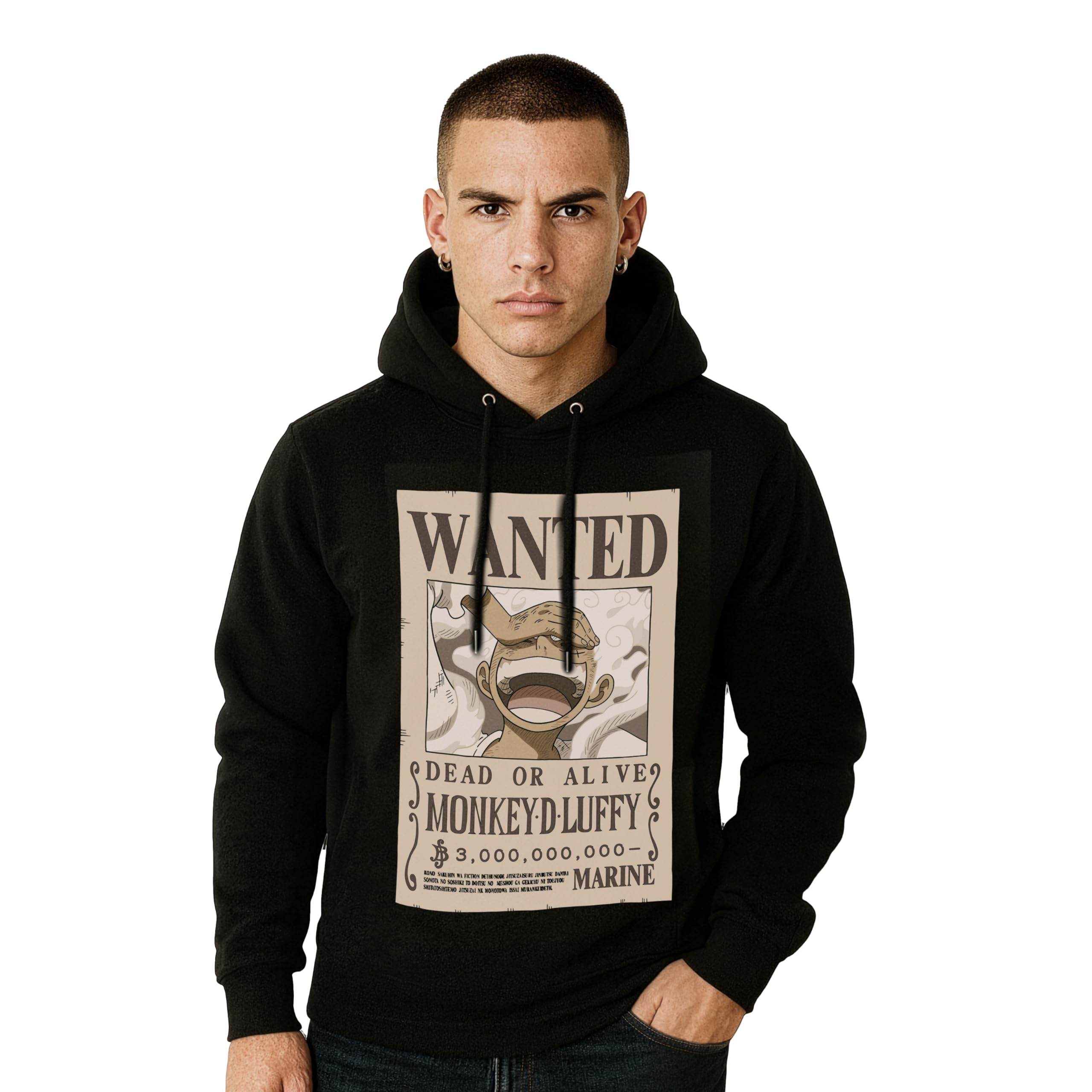 One Piece Felpa con Cappuccio - Luffy Wanted. Felpa Unisex in Cotone. vestibilità Regular per Adulto e Ragazzo