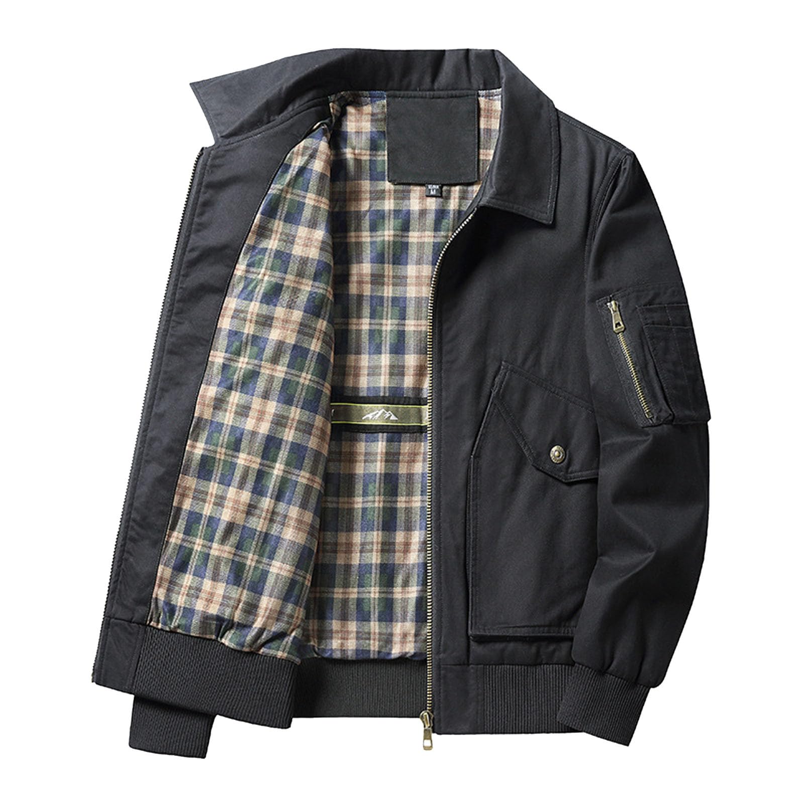 Generisch 2026 Herrenjacke, Übermantel, mit Taschen, Arbeitskleidung, sportlicher Stil, strukturierte Freizeitjacke (Black, XXXXL)