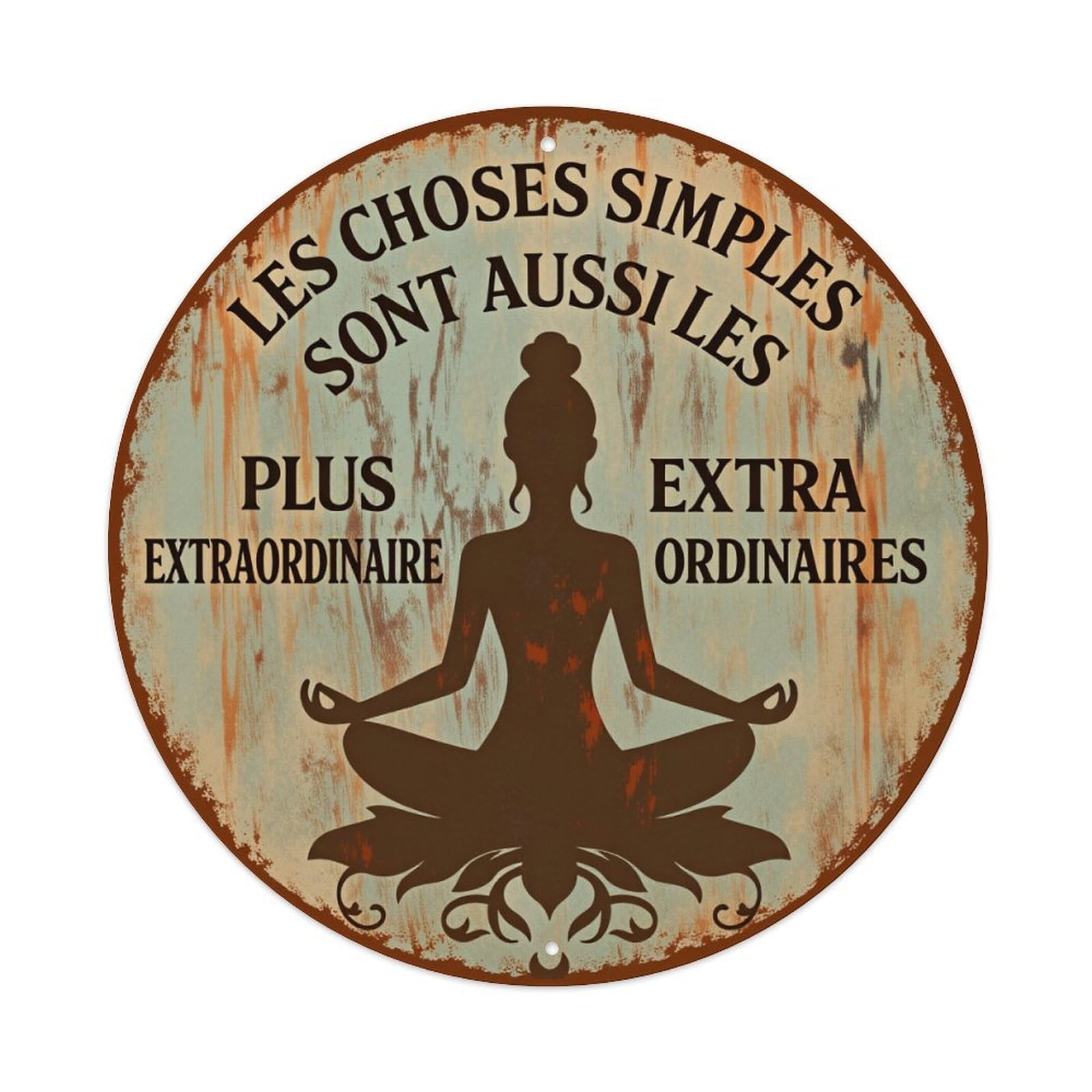 Meditation Silhouette Floral Design Rustic Background Metal Tin Sign Vintage Garden Bedroom Cafe Bar Man Cave Home Wall Decor Metal Poster 8x8 inches