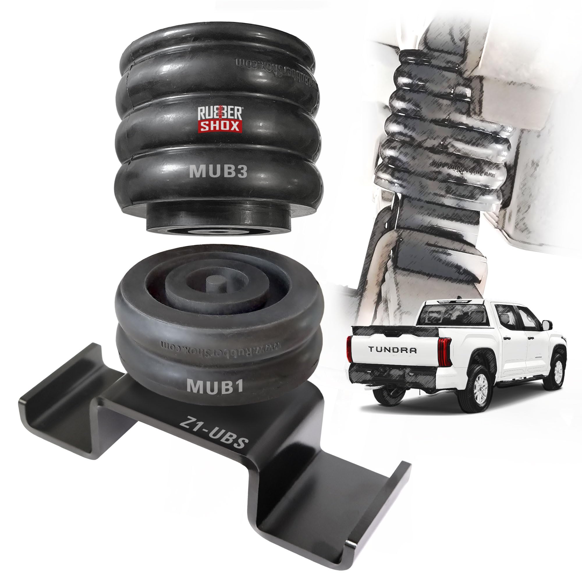 RubberShox Modular Universal Rubber Front Rear Bump Stop Kit for Toyota Tundra Suspension Enhancement.