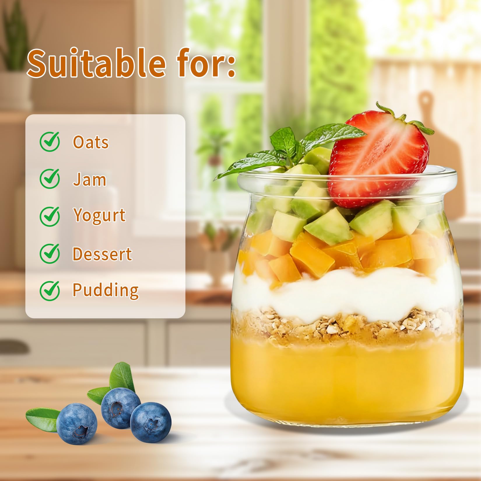 12 Pz Vasetti per Yogurt con Coperchio, 200 ml Barattolo Vetro con Coperchio, Bicchieri da Yogurt Trasparenti, Bicchieri da Dessert in Vetro per dessert, marmellata, muesli, mousse