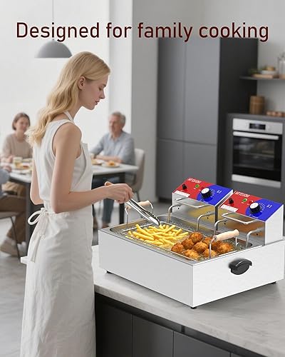 Miniatura 6 de Freidora Comercial Profunda - Freidora Eléctrica de 22 L con Cesta de 10 L, Freidora Comercial Profunda con Cesta (3 Piezas), Freidora de Acero