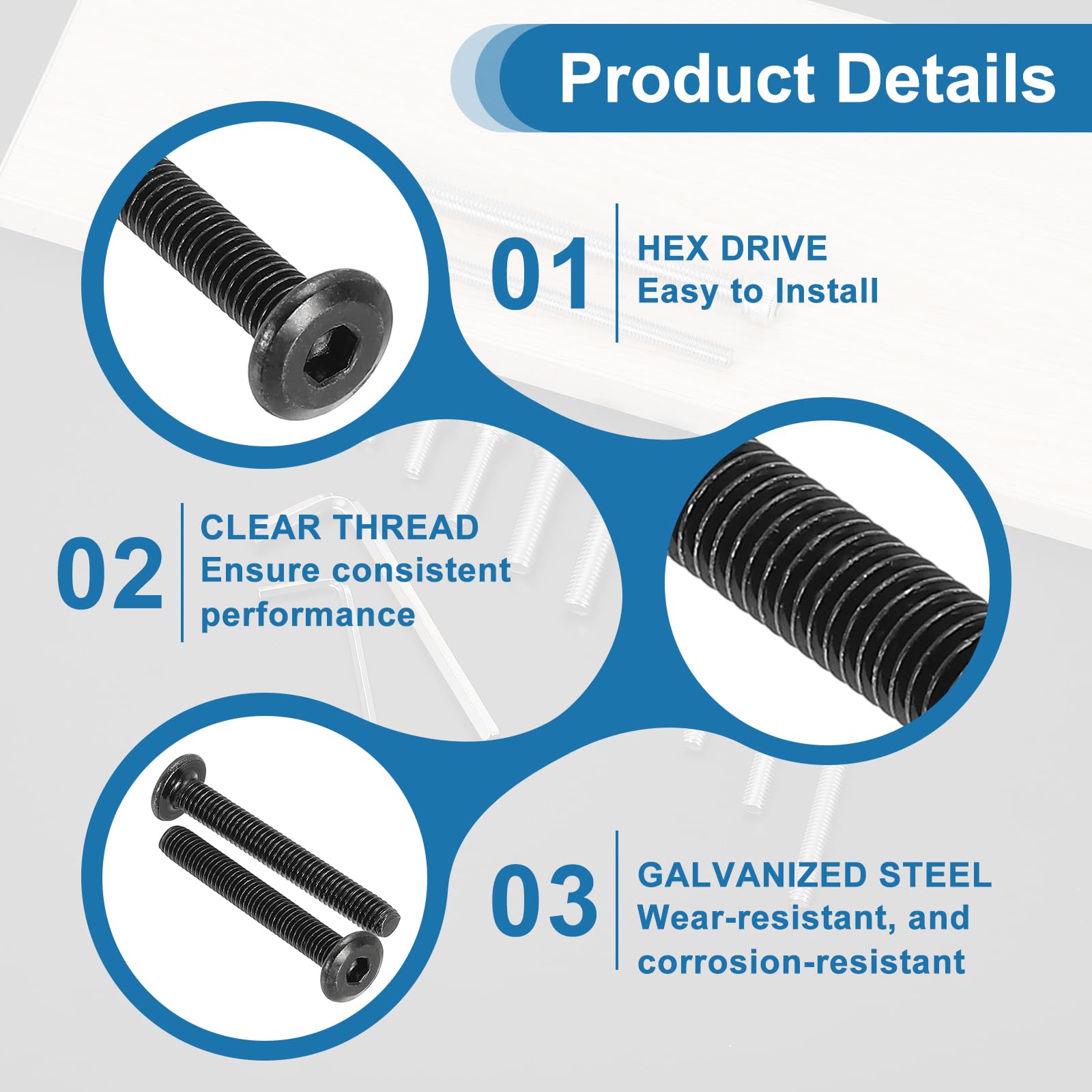 PATIKIL M6-1.0x55mm Flat Head Socket Cap Bolts Screws - Image 3