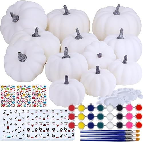 Winlyn 12 juegos de pintura de calabaza de otoño surtidas calabazas de espuma blanca para pintar para niños, actividades de aula, proyectos de arte,