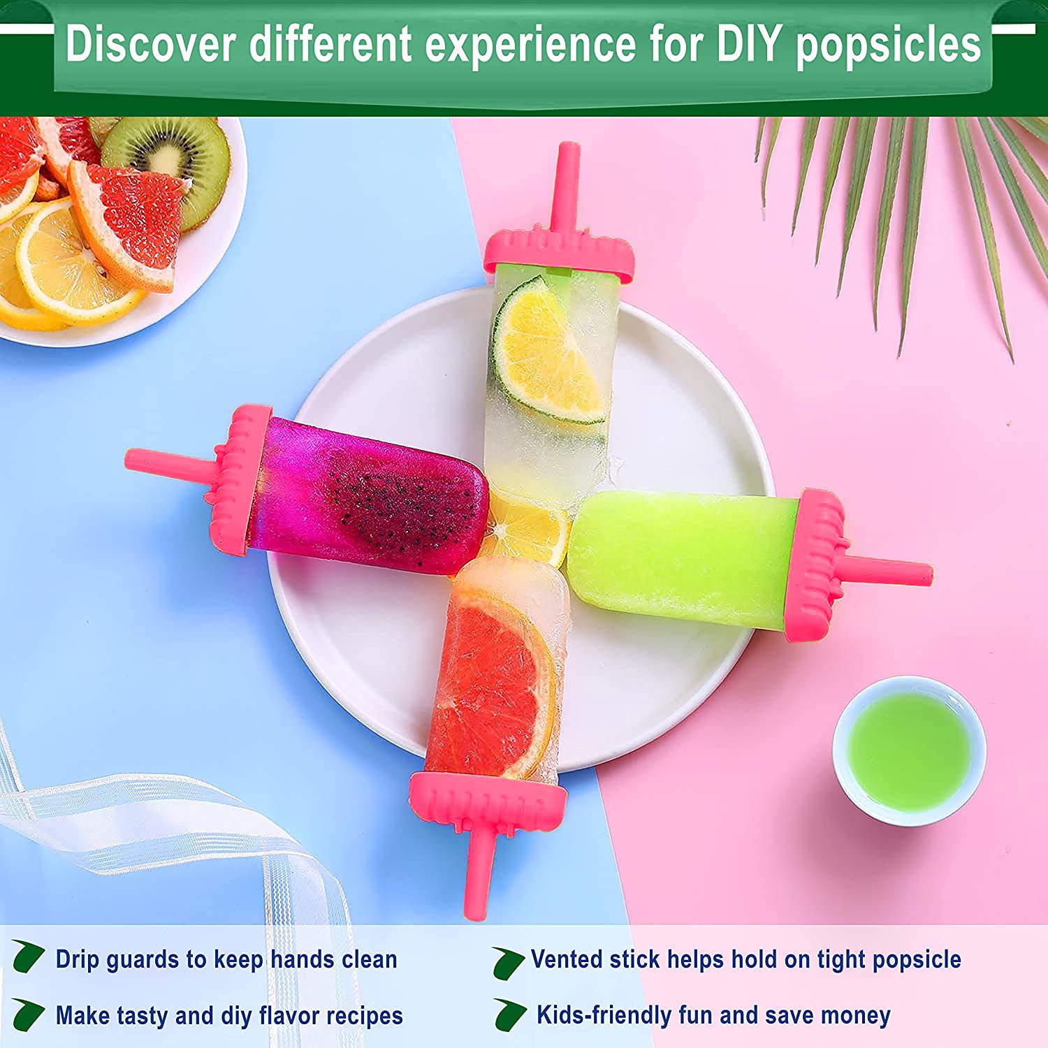 KARP Set of 6 Plastic Reusable Ice Pop Makers, Homemade Popsicle Frozen Ice Cream Moulds Tray Kulfi Candy Ice Lolly Mold for Children & Adults - Pink Color, 14L x 14.8W x 16.5H Cm 4