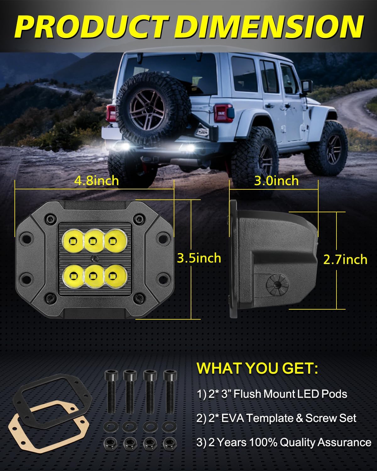 Flush Mount LED Pods, 5" 120W CREE LED Bumper Lights Spot Offroad Driving Backup Reverse Fog Lights Flush Mount Light Bas for Truck Pickup UTV ATV SUV 4x4 Boat