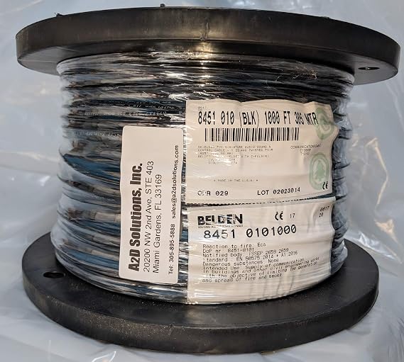 Belden 8451 Black Jacket 1 Pair 22 AWG Shielded Control Cable 1000 Ft