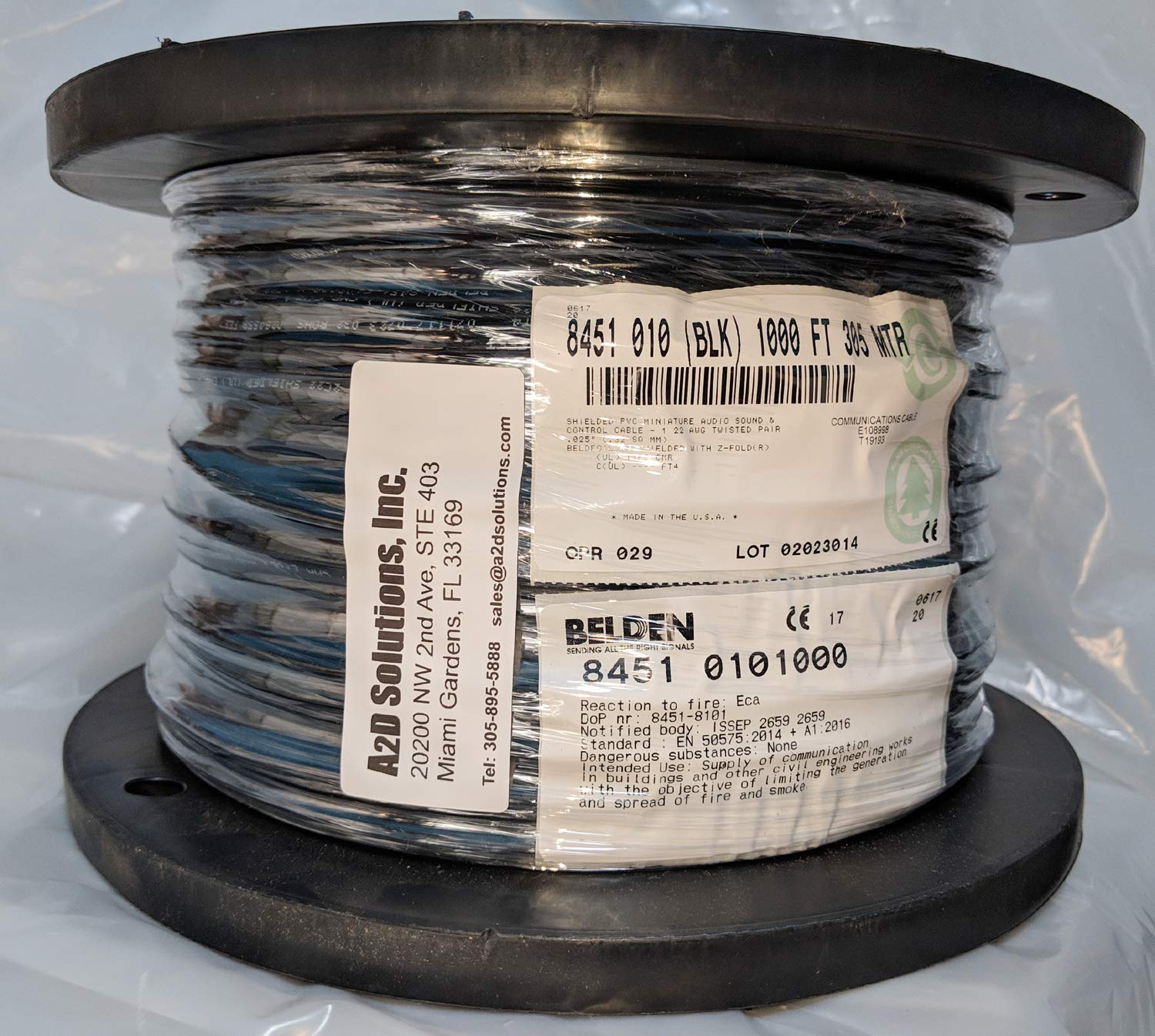 Belden 8451 Black Jacket 1 Pair 22 AWG Shielded Control Cable 1000 Ft