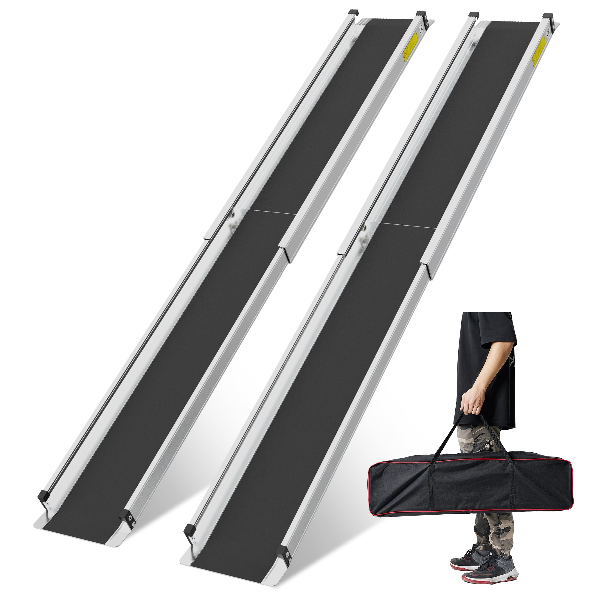 Teleskop Rollstuhlrampen rutschfest, 2X Aluminium Rampe Rollstuhl bis 272 kg, Tragbare Türschwellenrampe mit Textiltaschen 83.5-152 cm Rampen für Treppen, Stufen, Türen