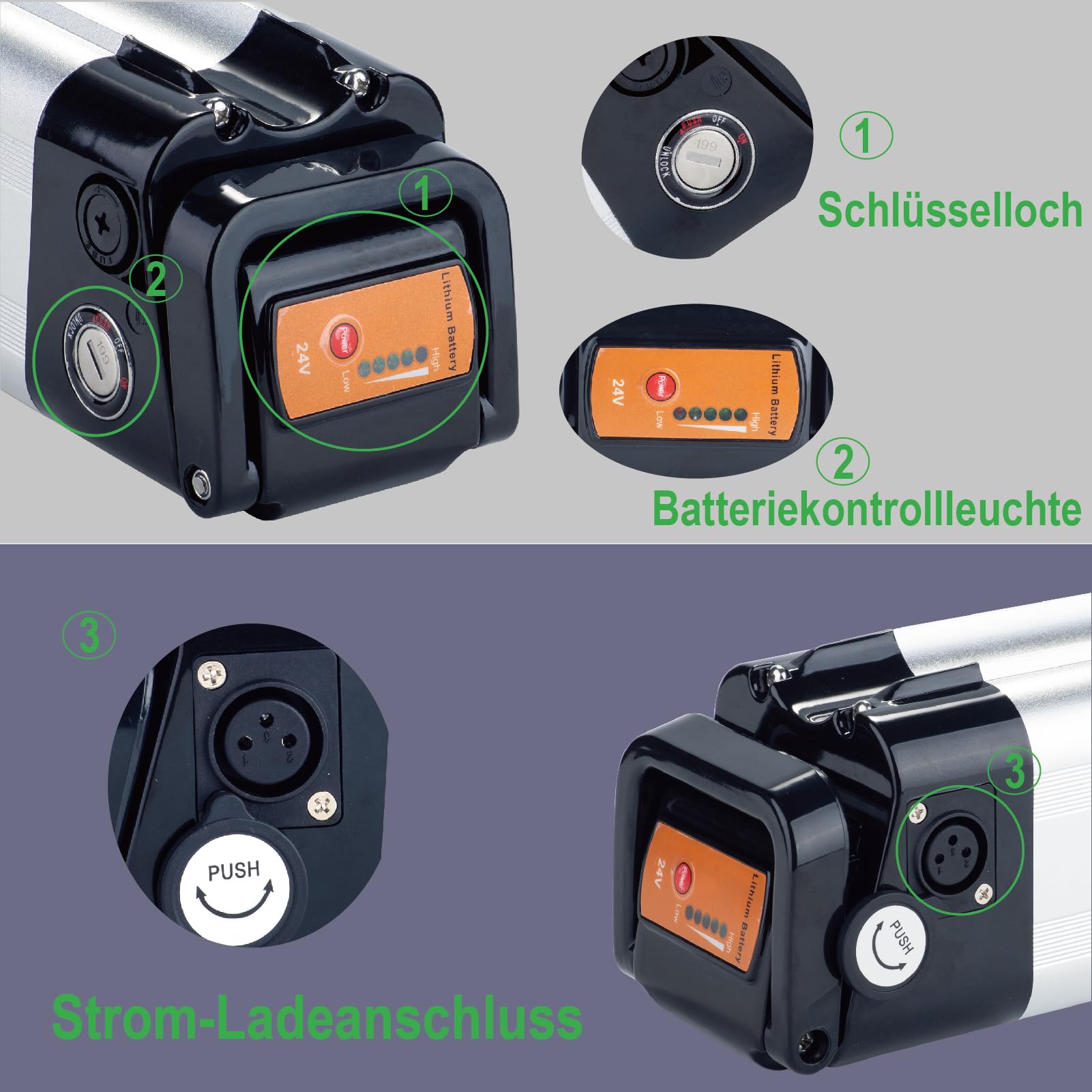 Batteria Ebike 24V 12Ah di ricambio per Phylion Zhenlong/ZL07010-F Trio MiFa Rex, XH259-10J batteria per bicicletta elettrica (24V 12Ah)