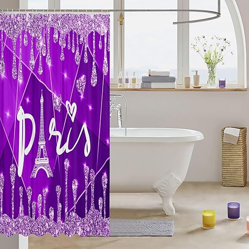 Miniatura 3 de Feelyou Paris - Juego de cortinas de ducha de baño con purpurina (sin purpurina sin lentejuelas), cortina de ducha de torre Eiffel con diamantes