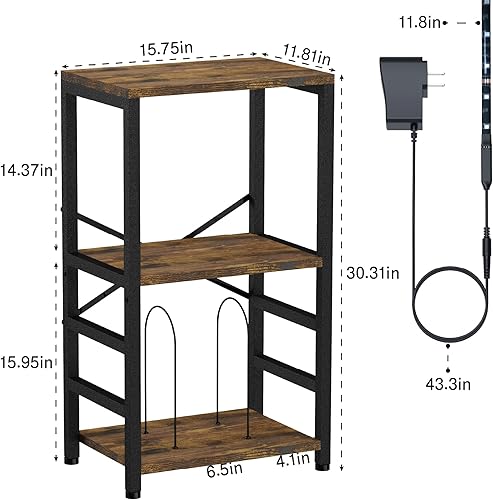 Miniatura 3 de Mesa auxiliar con luz LED, soporte para tocadiscos con almacenamiento de álbumes, almacenamiento de discos de vinilo, mesa auxiliar para sala de