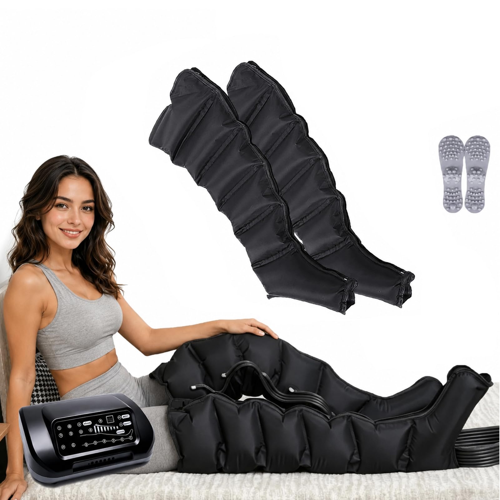 6-Kammer Air Compression Leg Massager L/XL, Elektrische Kompressionsmassage für Beine, Arme, Taille, Fuß Lymphdrainage & Pressotherapie für bessere Durchblutung & Lipödem