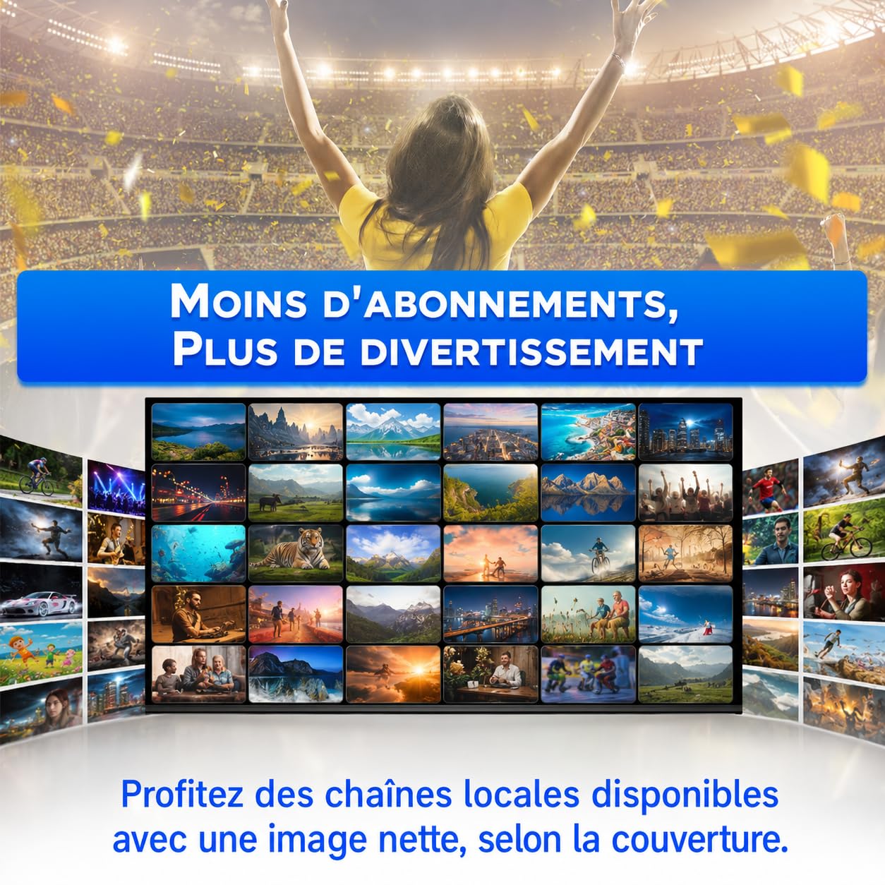 Antenne TV Camping-Car Amplifiée – Réception Longue Portée 360°, TNT HD 4K DVB-T/T2, Antenne TV Extérieure pour Camping-Car et Caravane, Résistante aux Intempéries