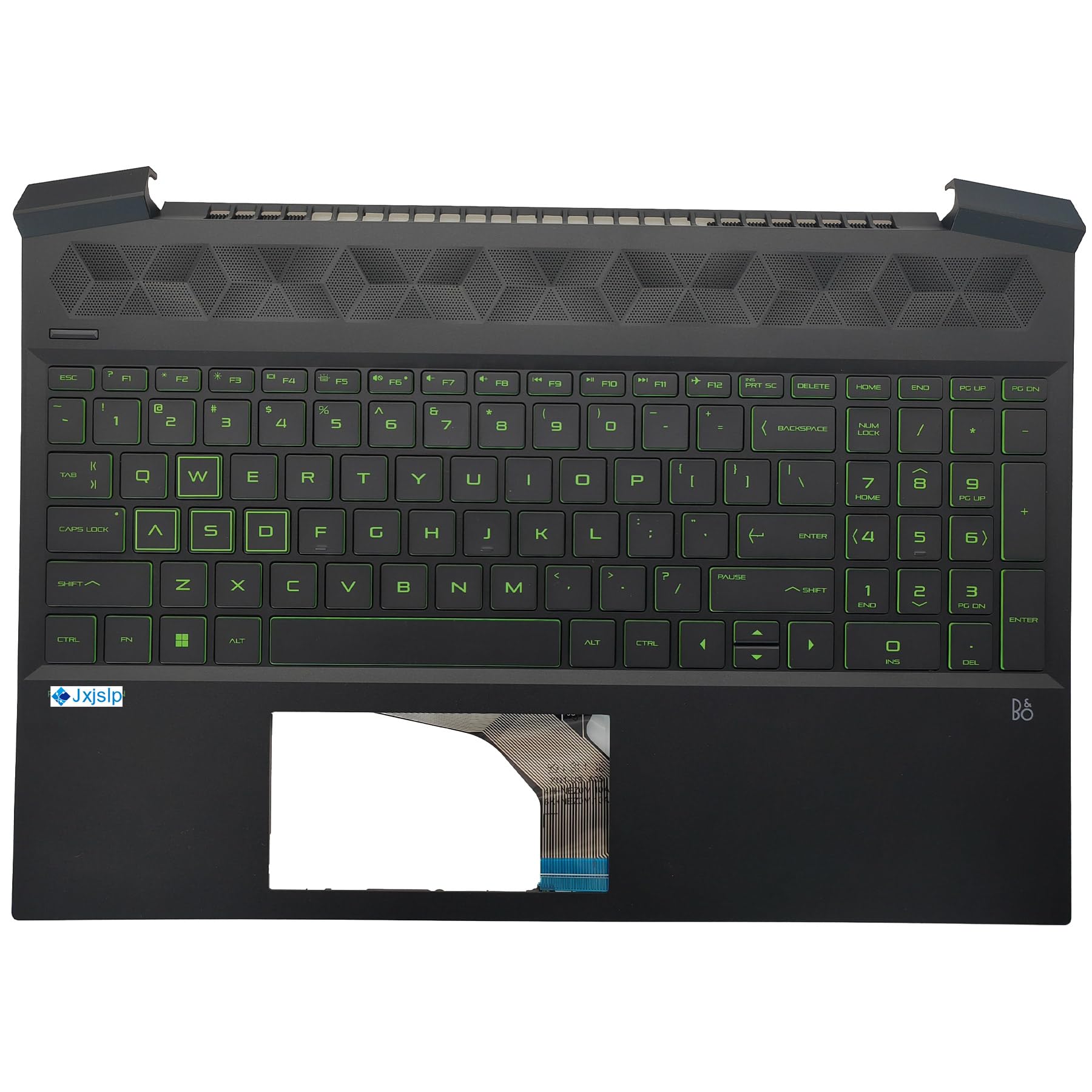 Jxjslp Replacement for HP Pavilion Gaming 15-EC 15Z-EC 15.6'' Laptop Palmrest Upper Case Top Cover with US Layout Green Backlit Keyboard Assembly L72597-001